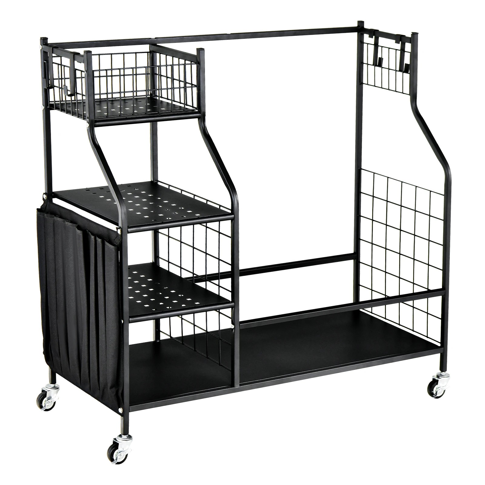 1 Costway Golf Storage Rack Mobile Golf Club Bag Organizer Metal Frame Sports Equipment Garage w/Wheels - Black, 1 of 1