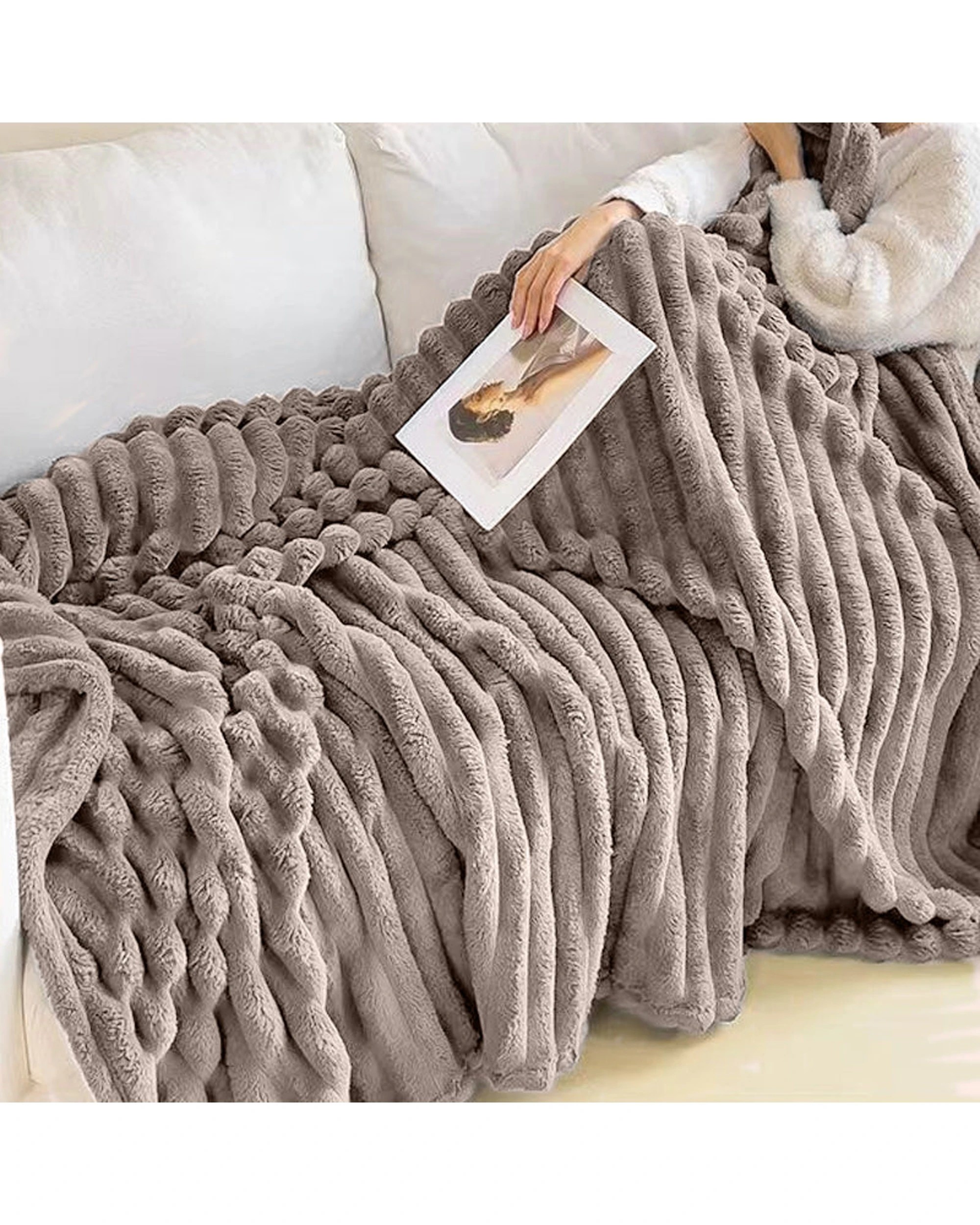 4 Cotton More Corduroy Blanket Throw 180x200cm - Grey, 4 of 4