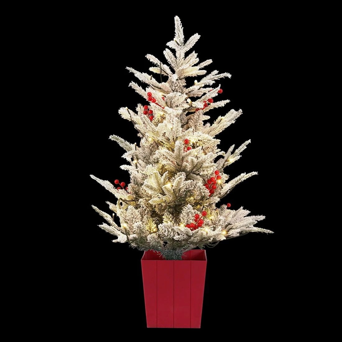 3 Jingle Jollys Christmas Tree 1M LED Potted Xmas Party Decor  Barries Flocked - White, 3 of 7