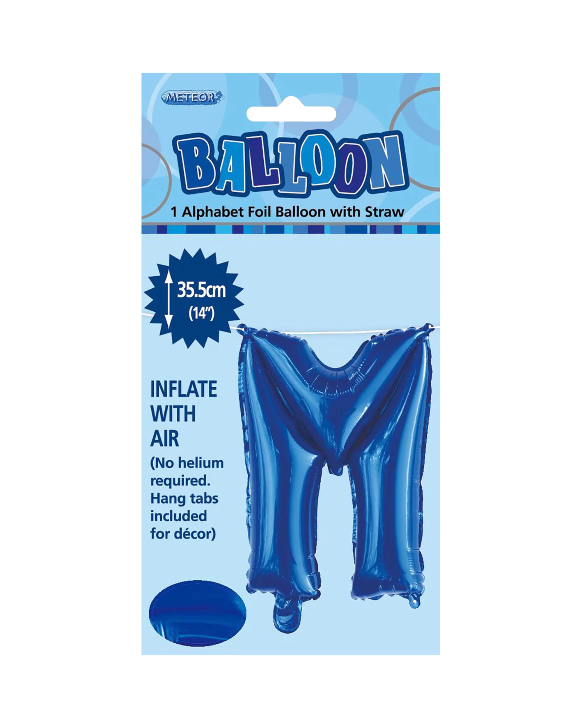 2 Meteor Letter M Foil Air Fill Balloon 35.5cm - Blue, 2 of 2