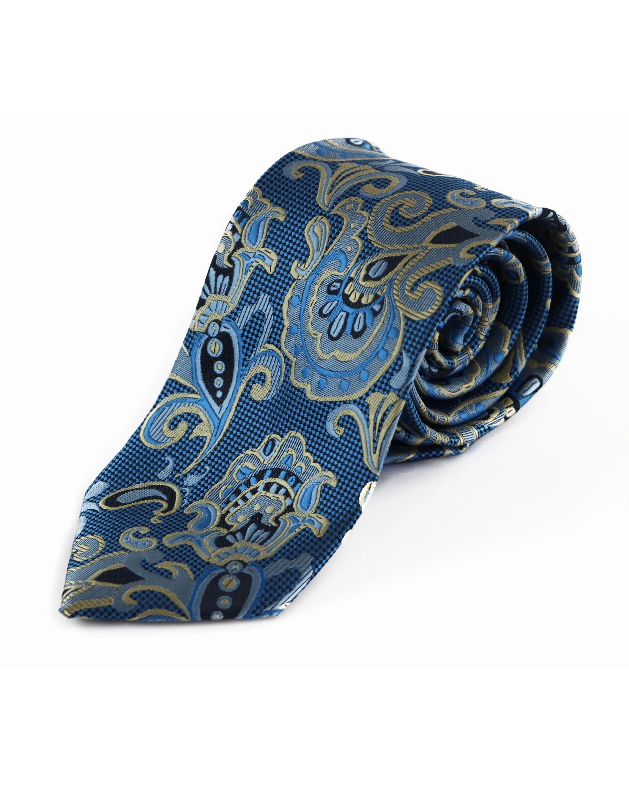 2 Zasel Mens Light Blue & Light Yellow Unique Paisley Patterned 8cm Neck Tie, 2 of 2