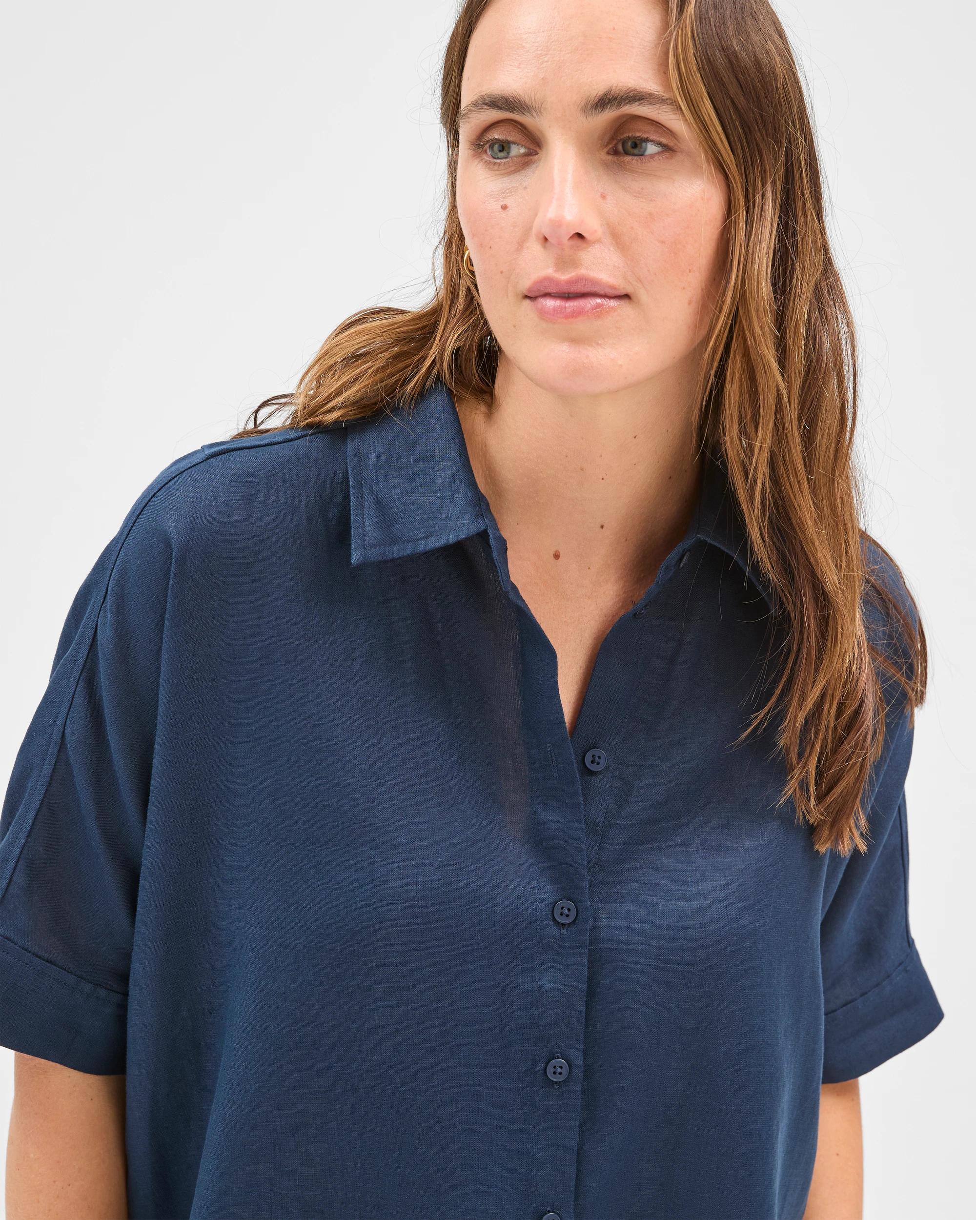 5 Target Woman European Linen Short Sleeve Shirt NAVY BLAZER, 5 of 6