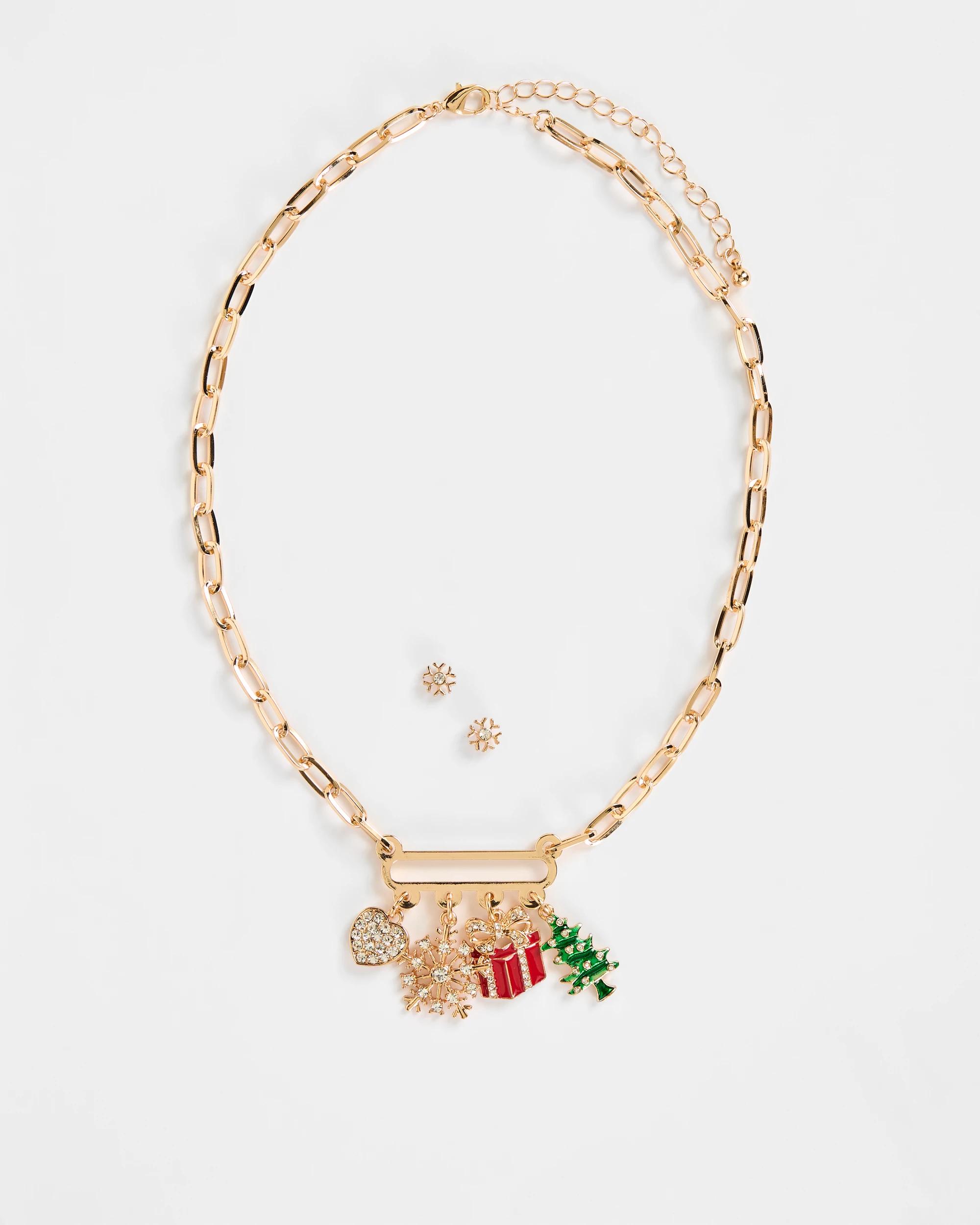 1 Target Christmas Charm Necklace And Earrings Set GOLD, 1 of 3