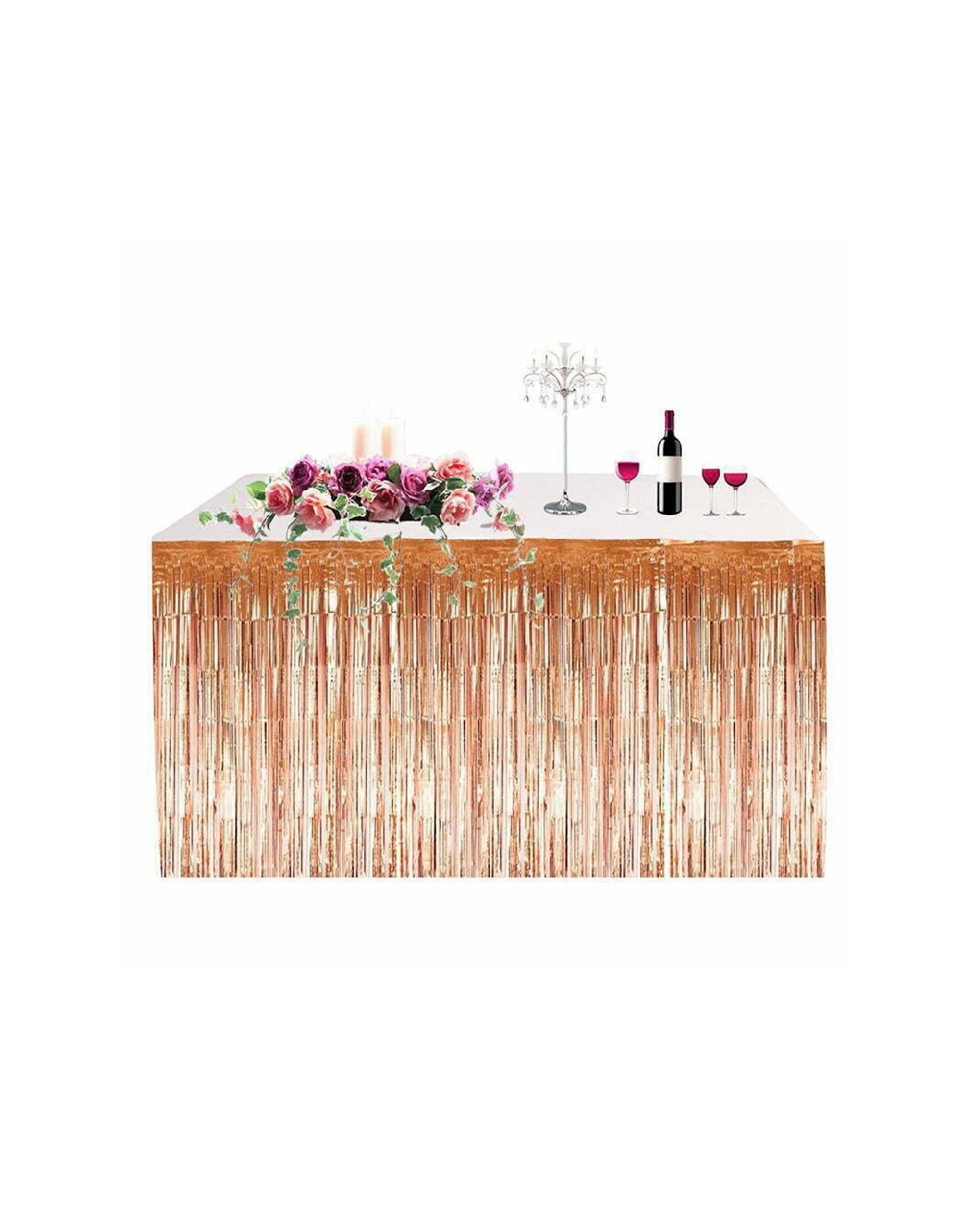 1 Party Maker Table Skirt Metallic Fringe Party Table Decor Event Rose - Gold, 1 of 1