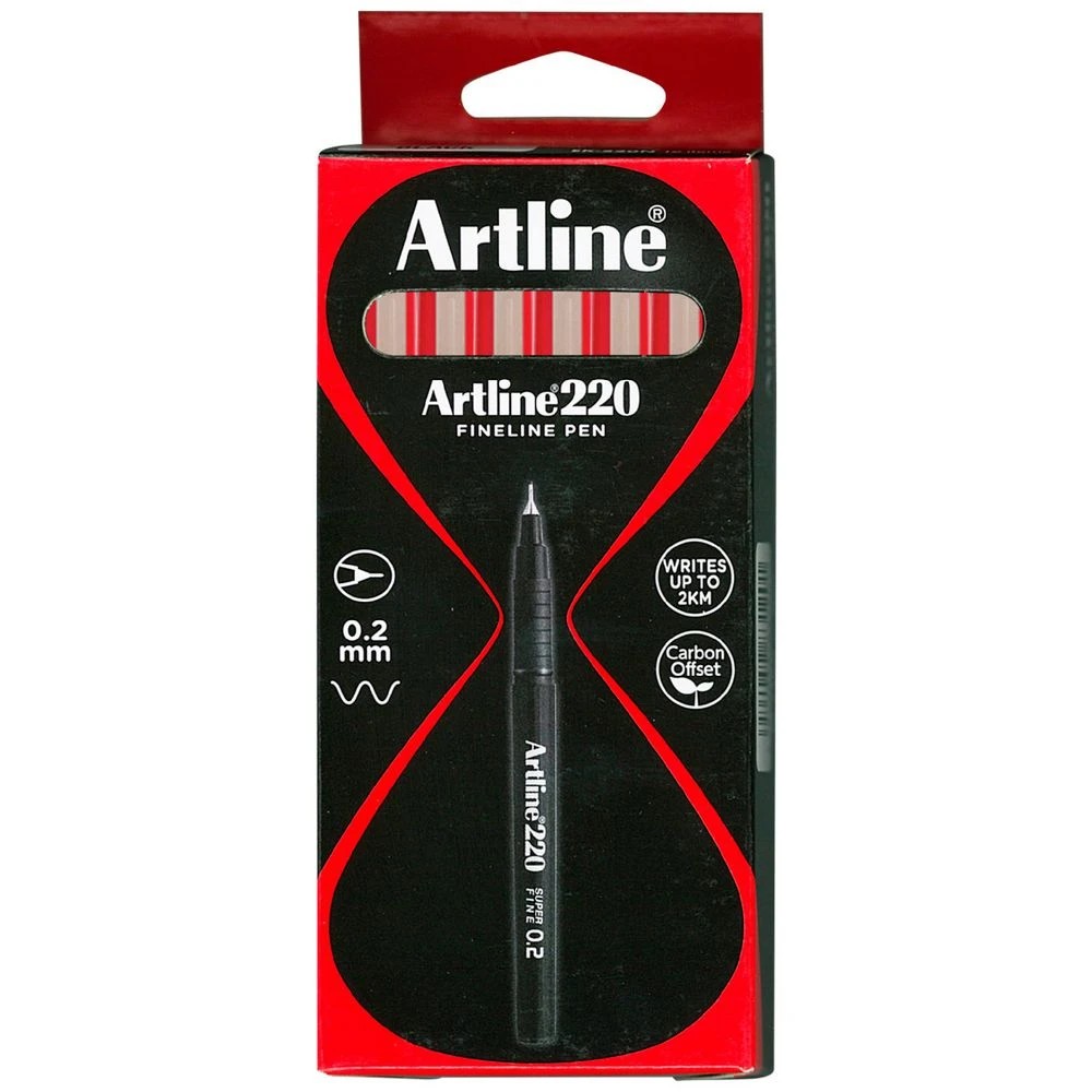 1 Artline 220 Fineliners 0.2mm Red 12 Pack, 1 of 1