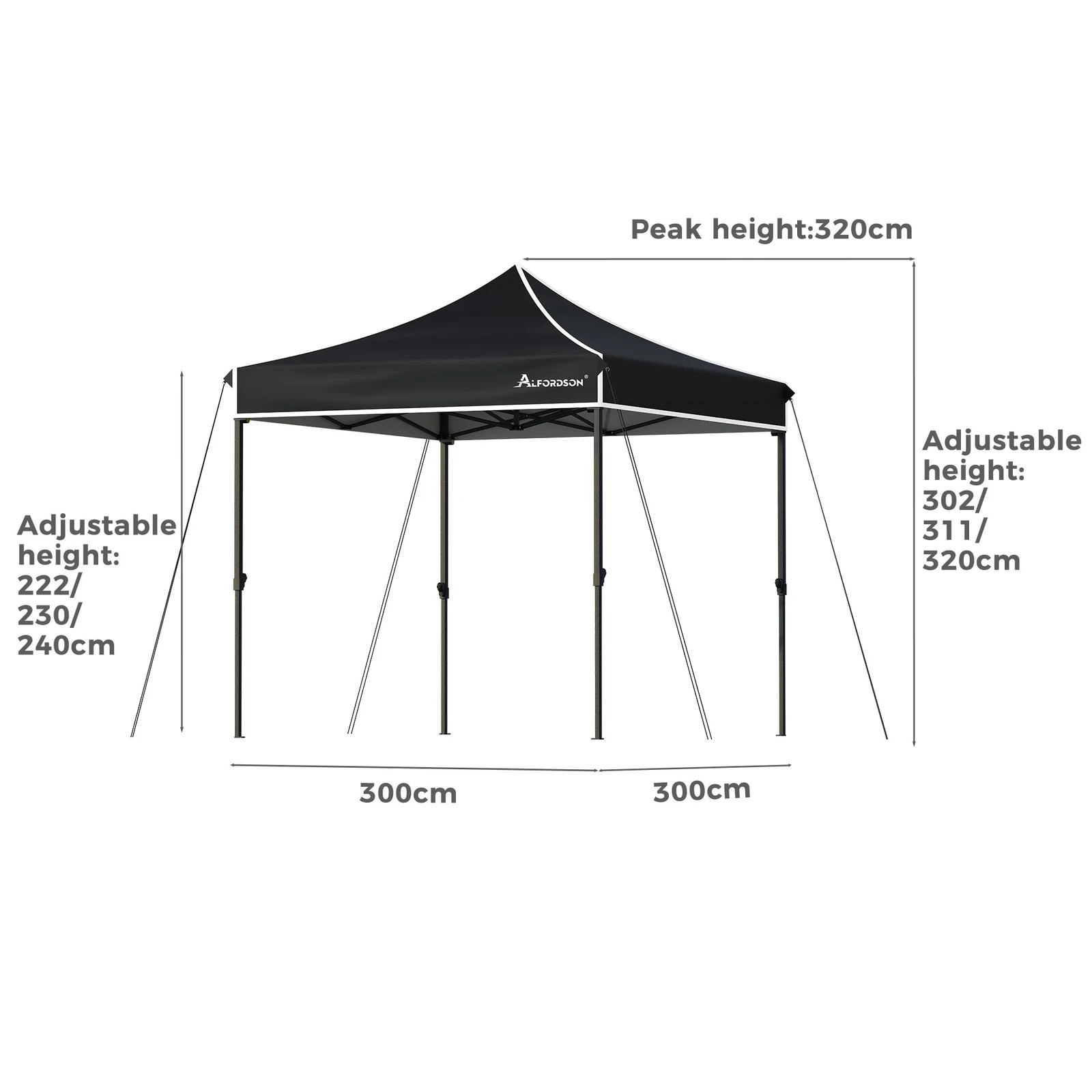 9 Alfordson Gazebo 3x3m Pop Up Marquee Canopy - Black, 9 of 10