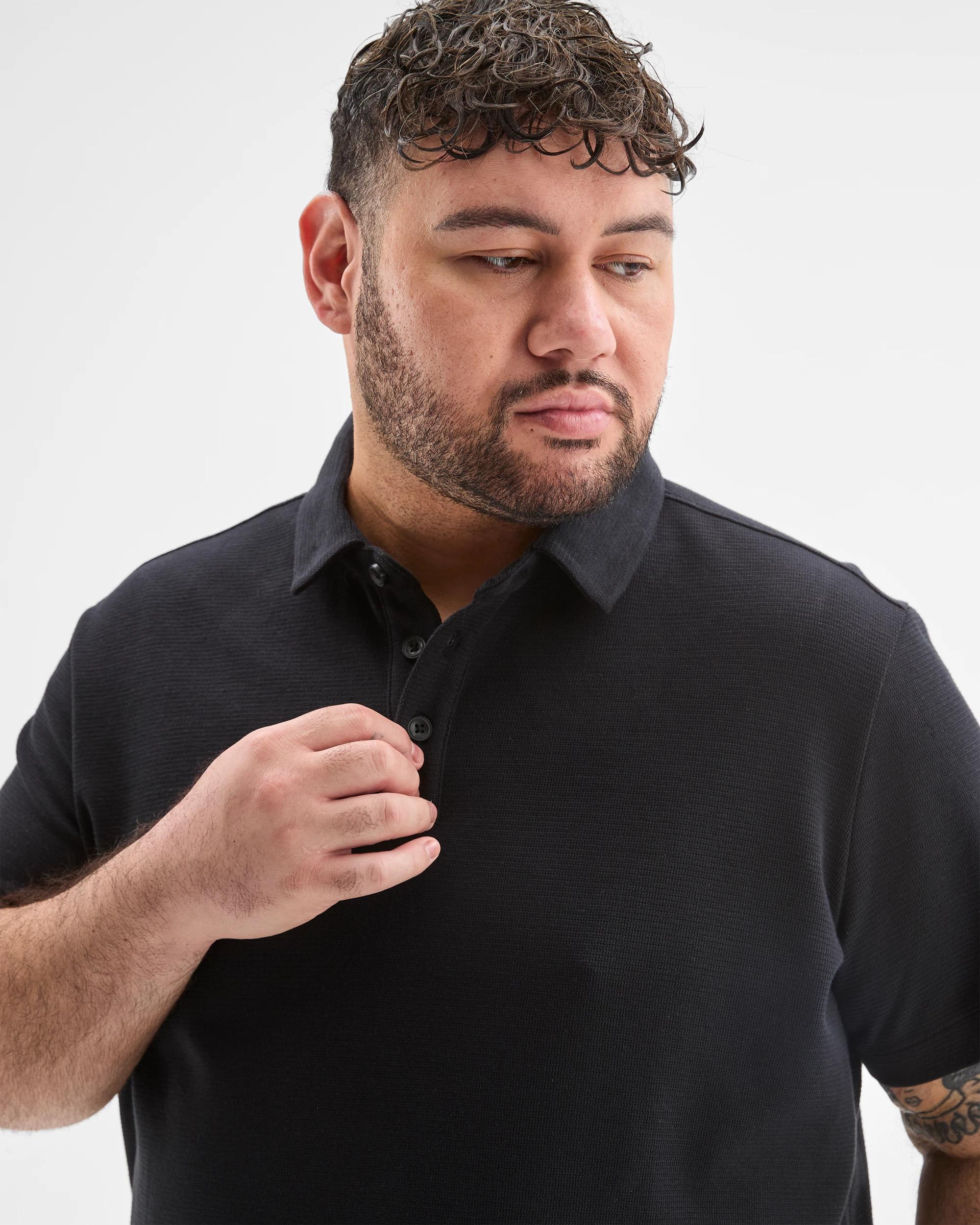 3 Target Plus Size Australian Cotton Blend Textured Polo Top BLACK, 3 of 6