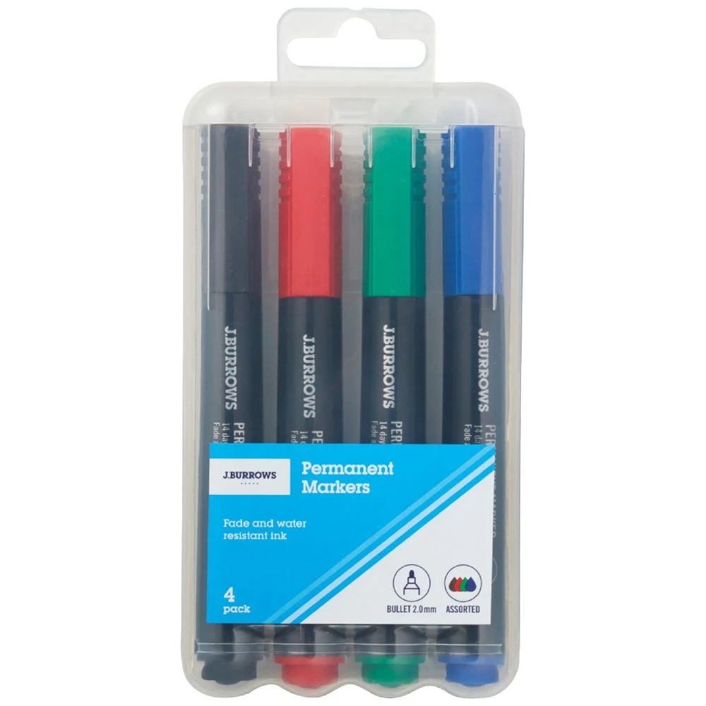 1 J.Burrows Permanent Markers Bullet Assorted 4 Pack, 1 of 3