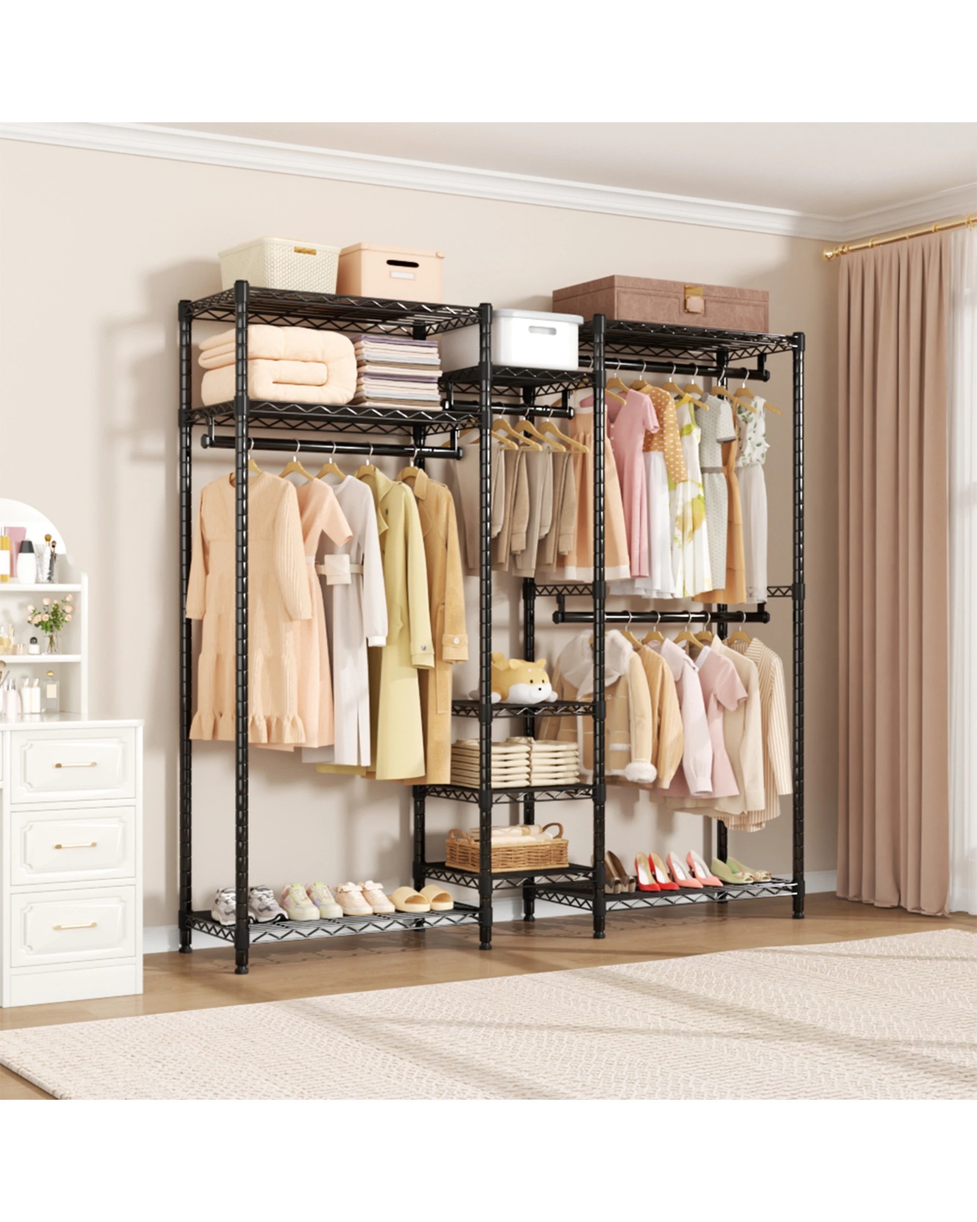 2 Advwin Portable Closet Wardrobe Adjust Closet Racks w/4 Hang Rods & 9 Shelves - Black, 2 of 7