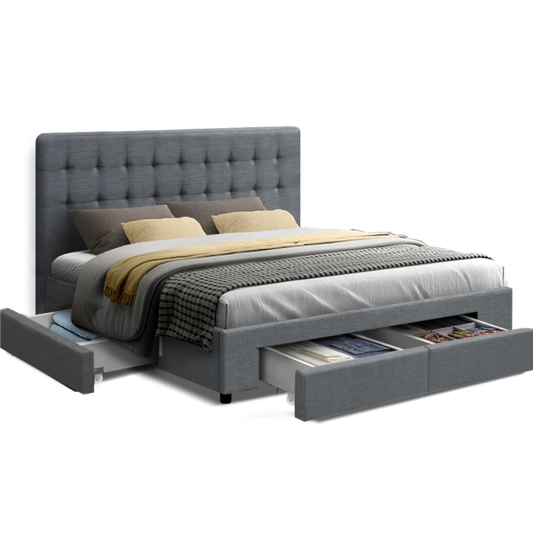 3 Artiss Bed Frame Queen Size with 4 Drawers  AVIO - Grey, 3 of 7