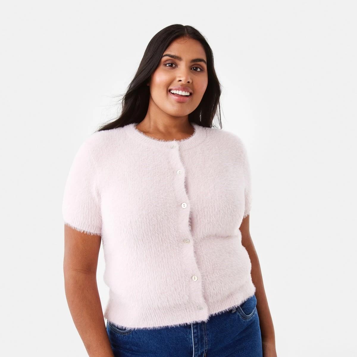 3 Short Sleeve Eyelash Cardigan Soft Pink, 3 of 9