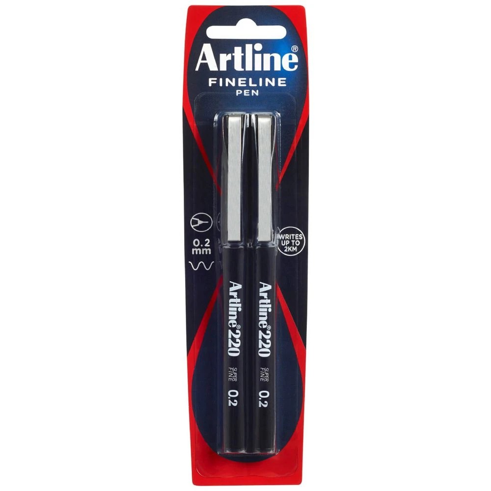 1 Artline 220 Fineliner 0.2mm Black 2 Pack, 1 of 2