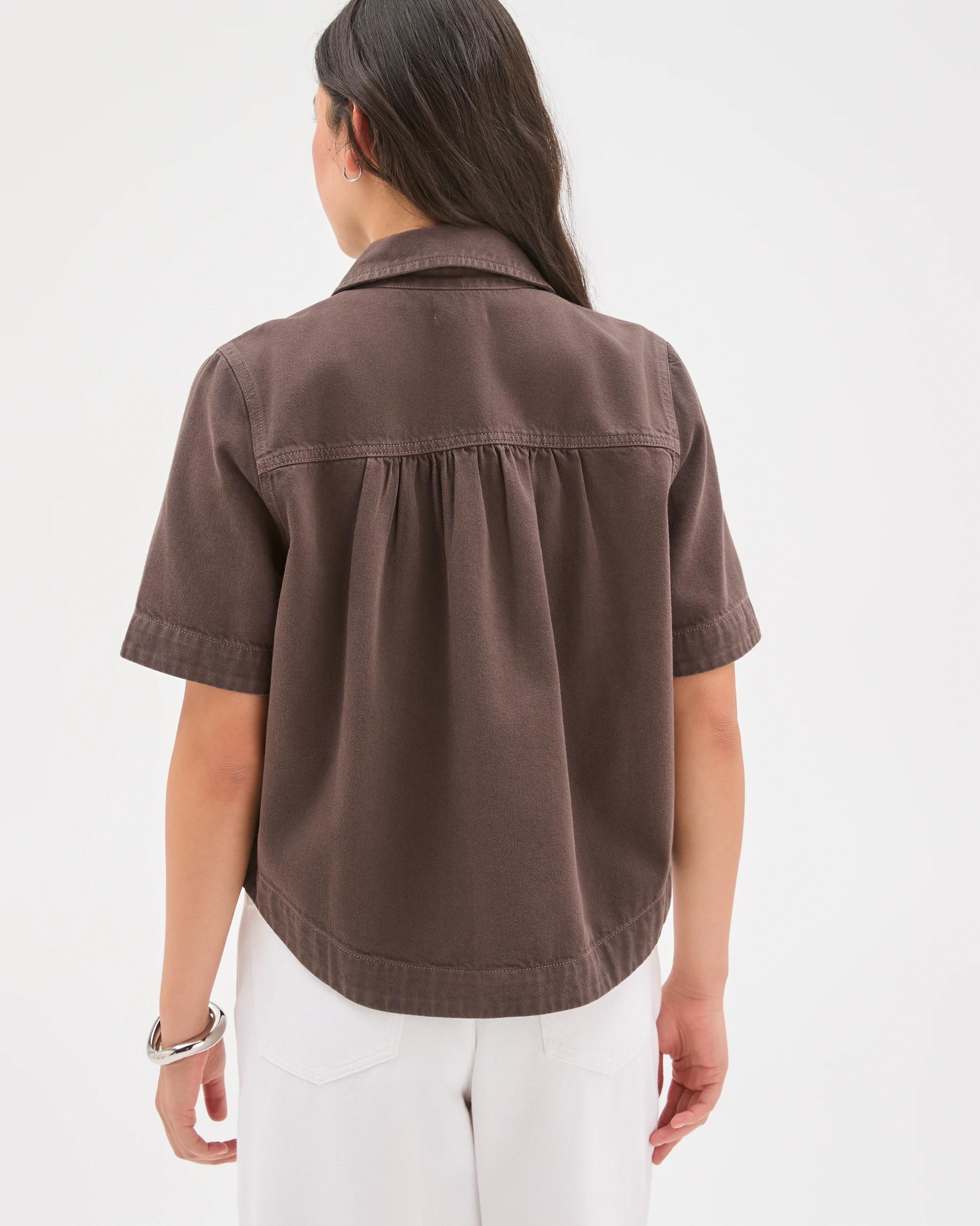 8 Target Denim Short Sleeve Concealed Placket Denim Shirt COFFEE BEAN, 8 of 8