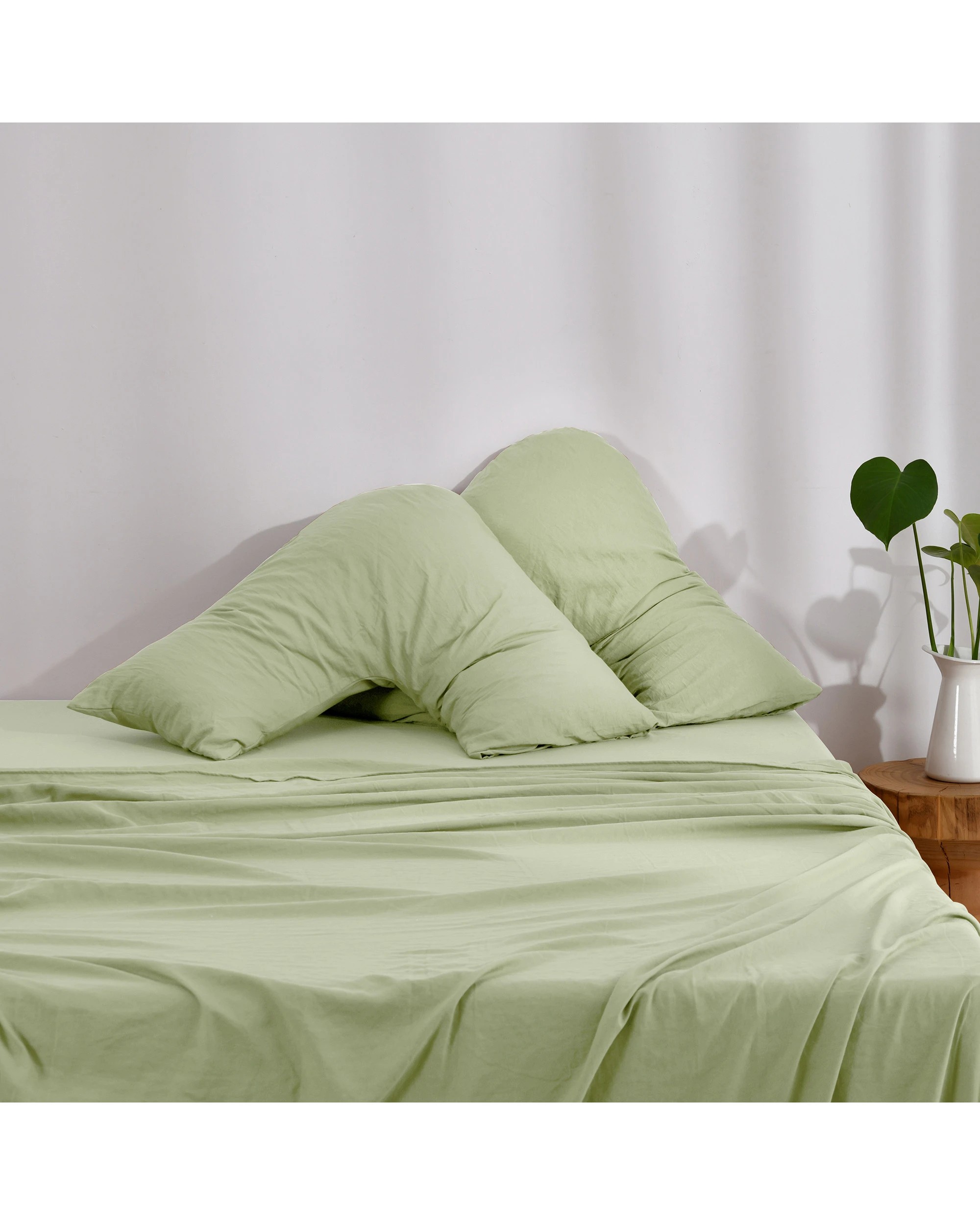 1 Dreamaker Superfine Washed Microfibre V-Shape Pillowcase Twin Pack - Sage Green, 1 of 5