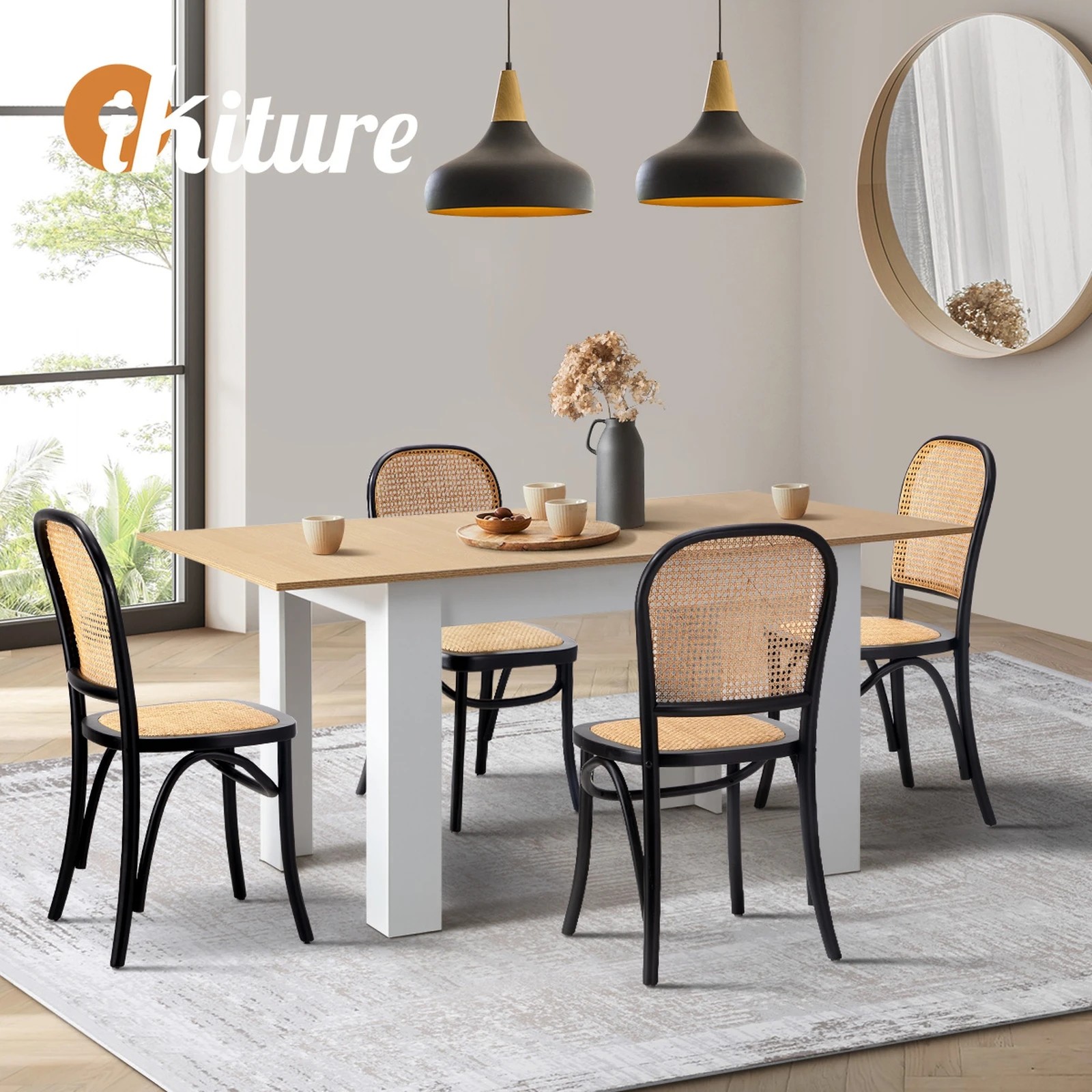 6 Oikiture 160cm Extendable Dining Table with 4PCS Dining Chairs Rattan - Multi, 6 of 9