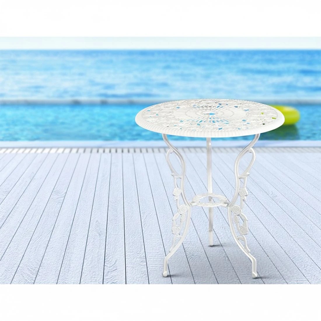 5 Gardeon 3PC Outdoor Setting Bistro Set Chairs Table Cast Aluminum Patio Furniture - White, 5 of 7