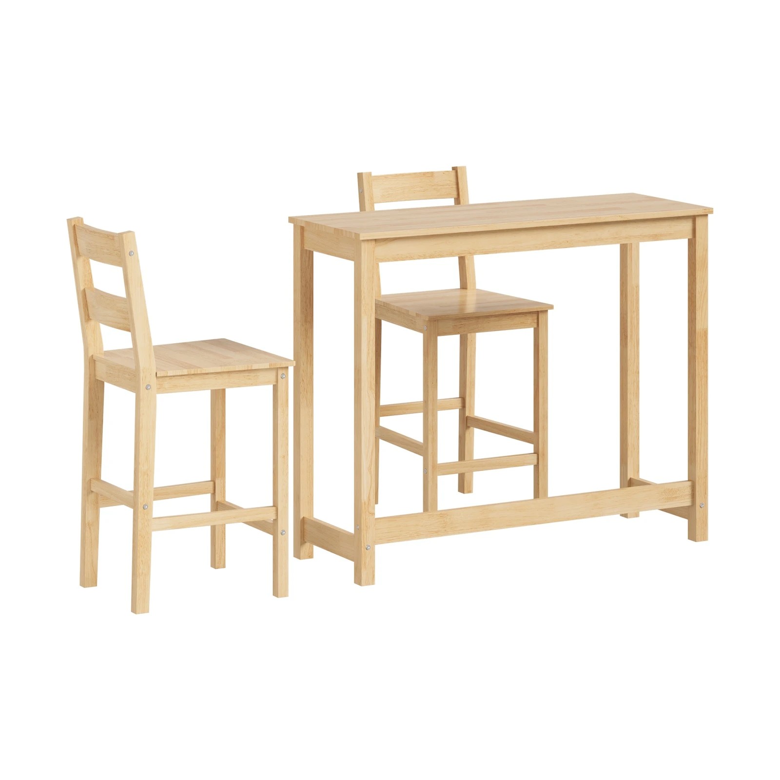 7 Oikiture 3pcs Bar Table Set 2 Stools Chairs Kitchen Dining Cafe Tables
 - Natural, 7 of 10