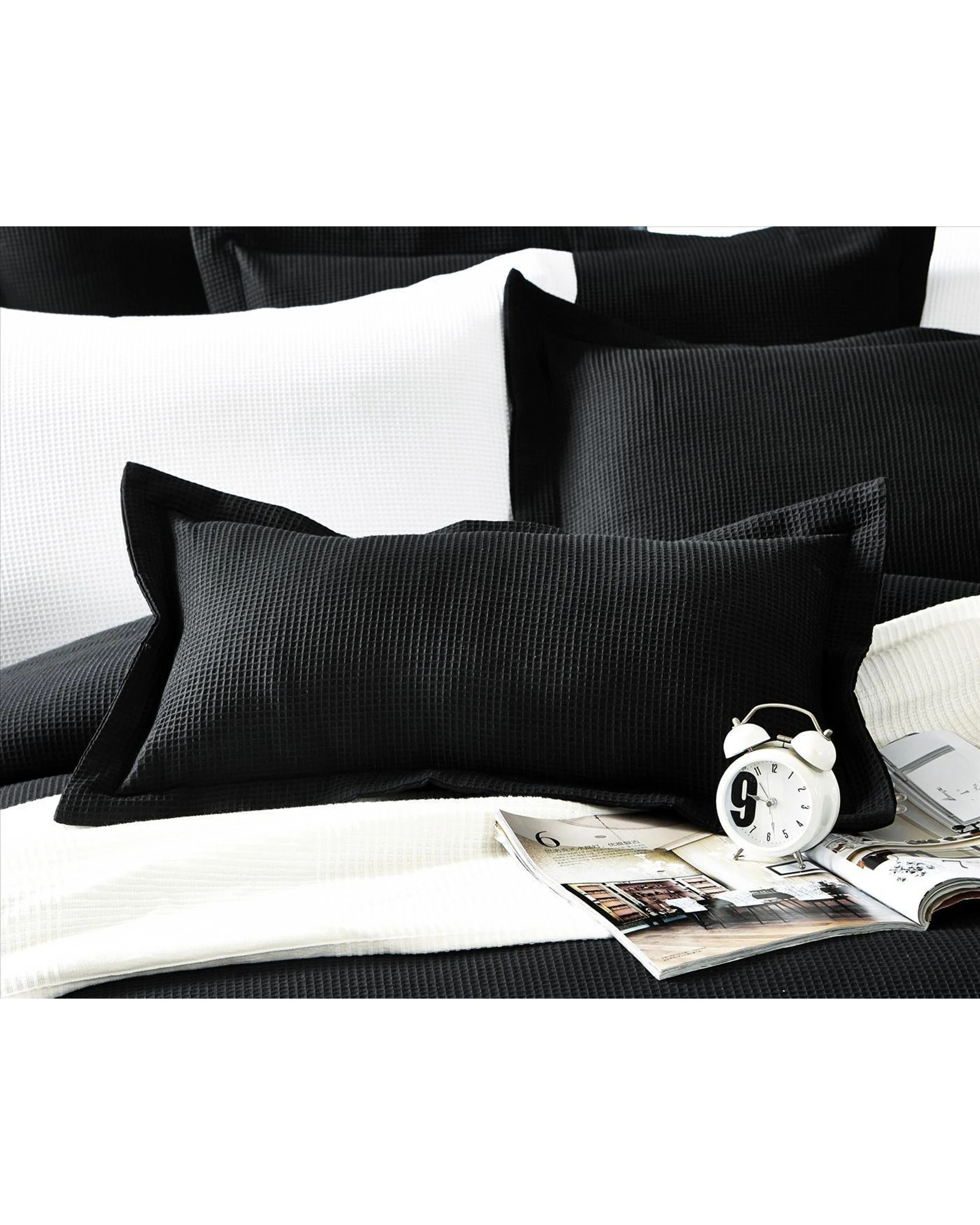 3 Cotton More 100% Premium Cotton Waffle Quilt Cover Set Queen - Black, 3 of 4