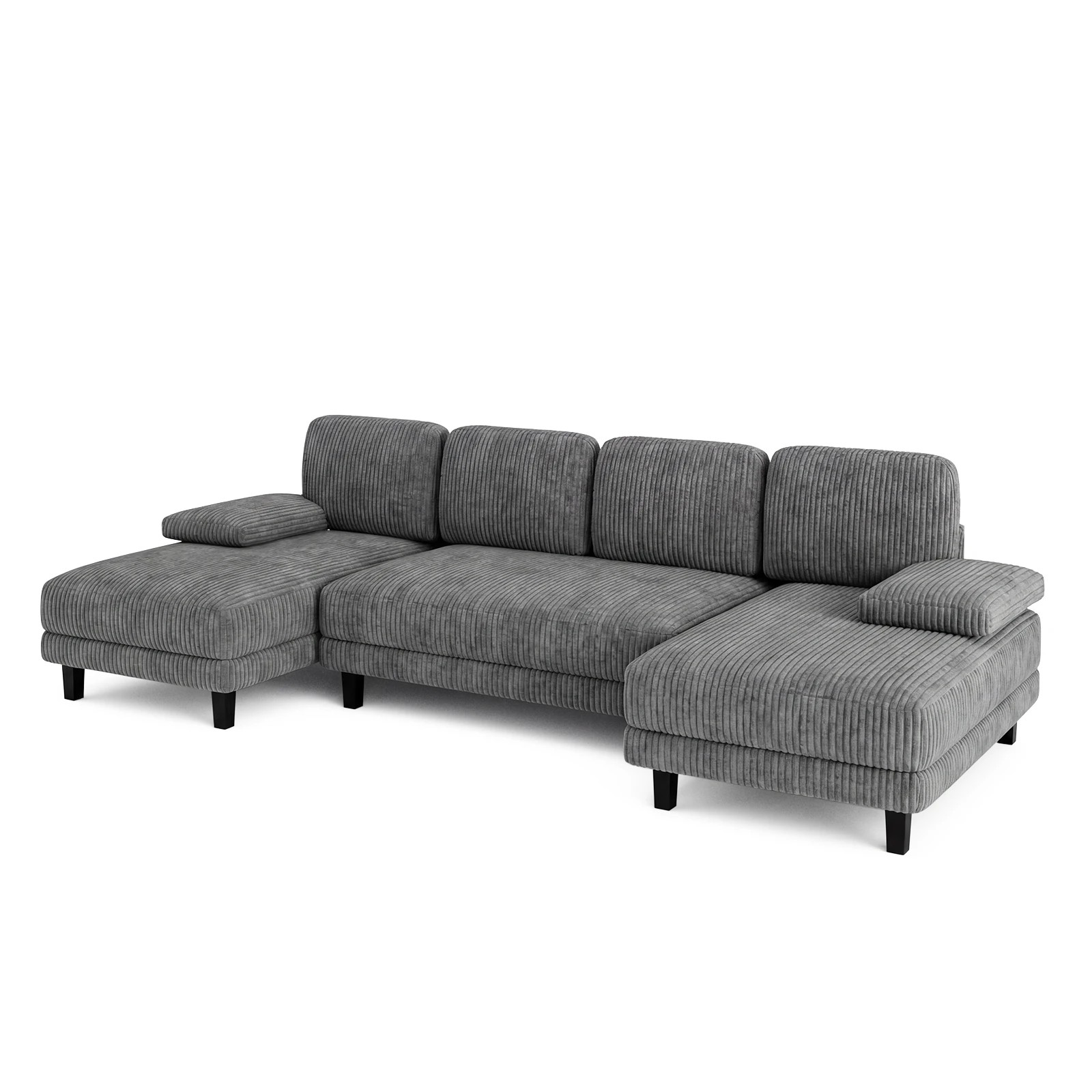 9 Advwin Sectiona Sofa 4-Seater Corduroy Fabric U Shape Couch 280cm - Grey, 9 of 9