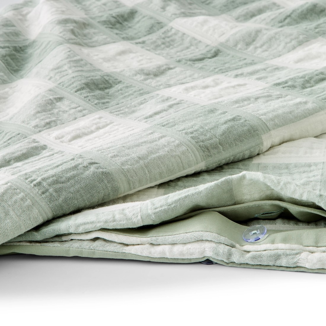 5 Check Seersucker Quilt Cover Set - Super King Bed, Sage, 5 of 7