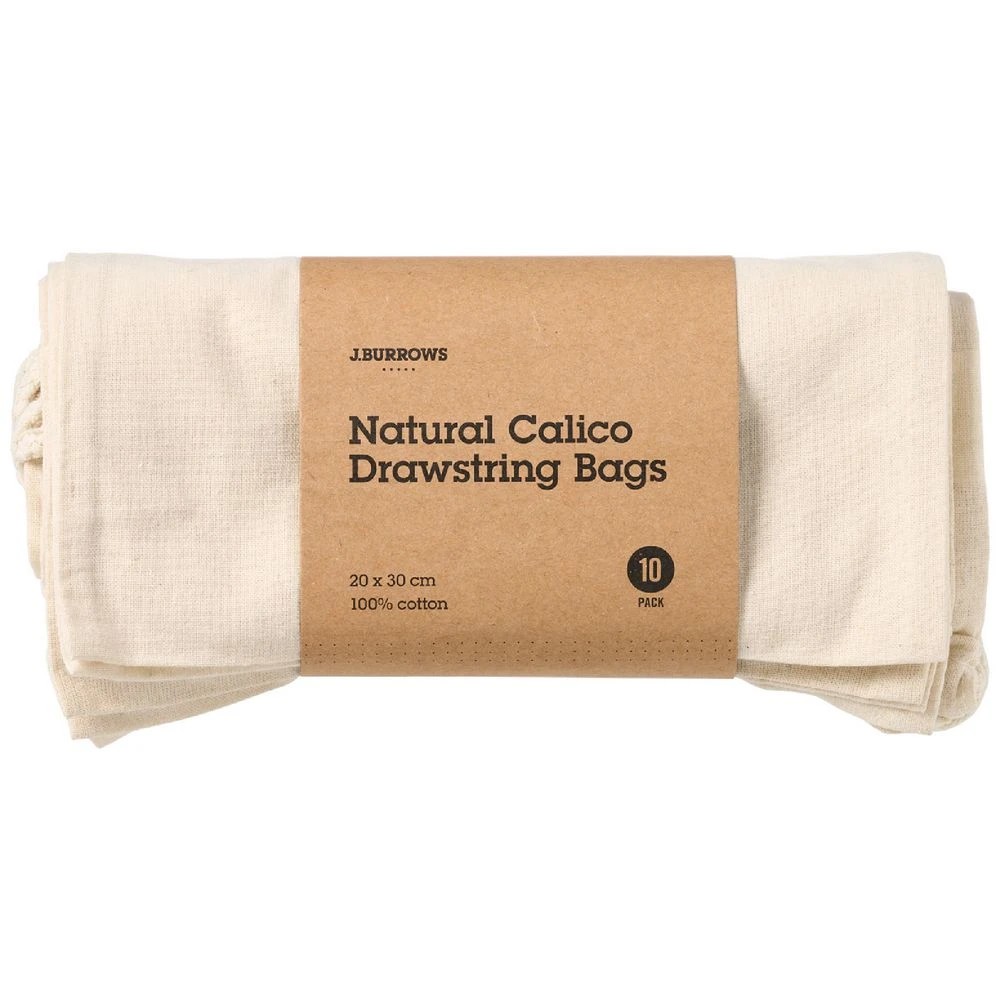 2 J.Burrows Calico Drawstring Bag 20 x 30cm Natural 10 Pack, 2 of 2