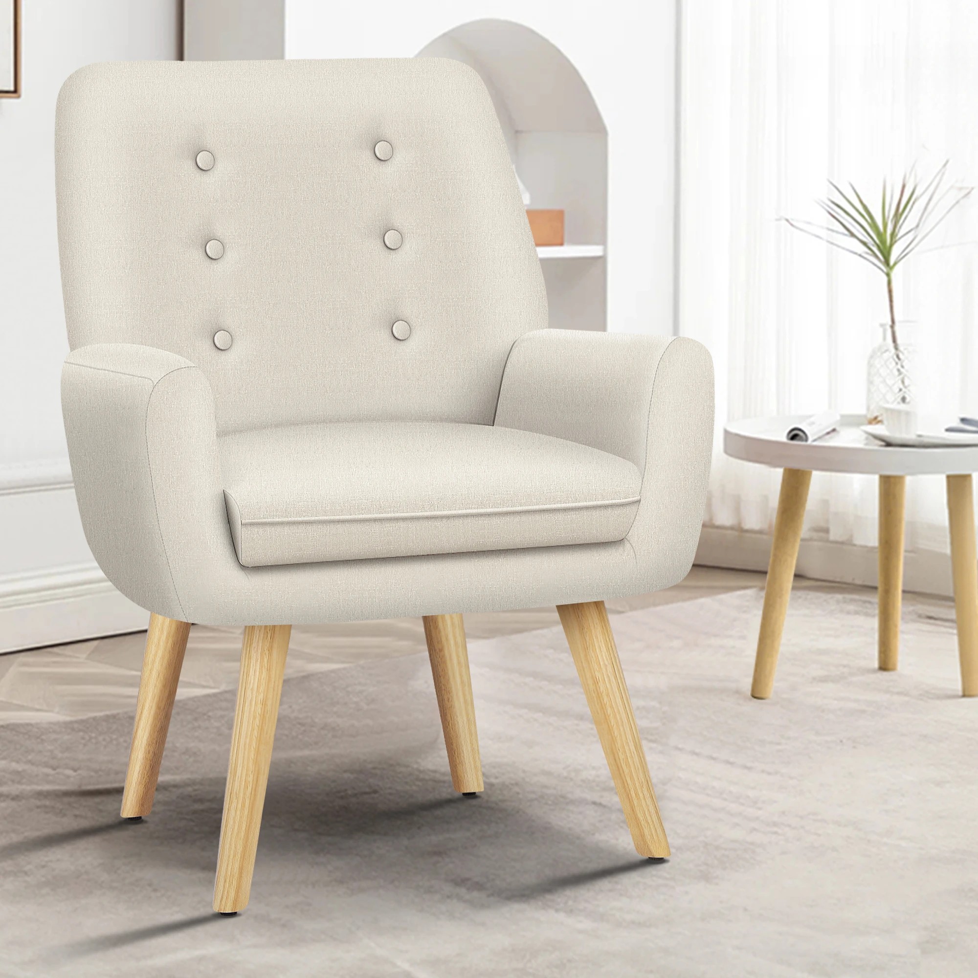 2 Alfordson Armchair Lounge Chair Tub Accent Chairs Fabric Couch Sofa - Beige, 2 of 9