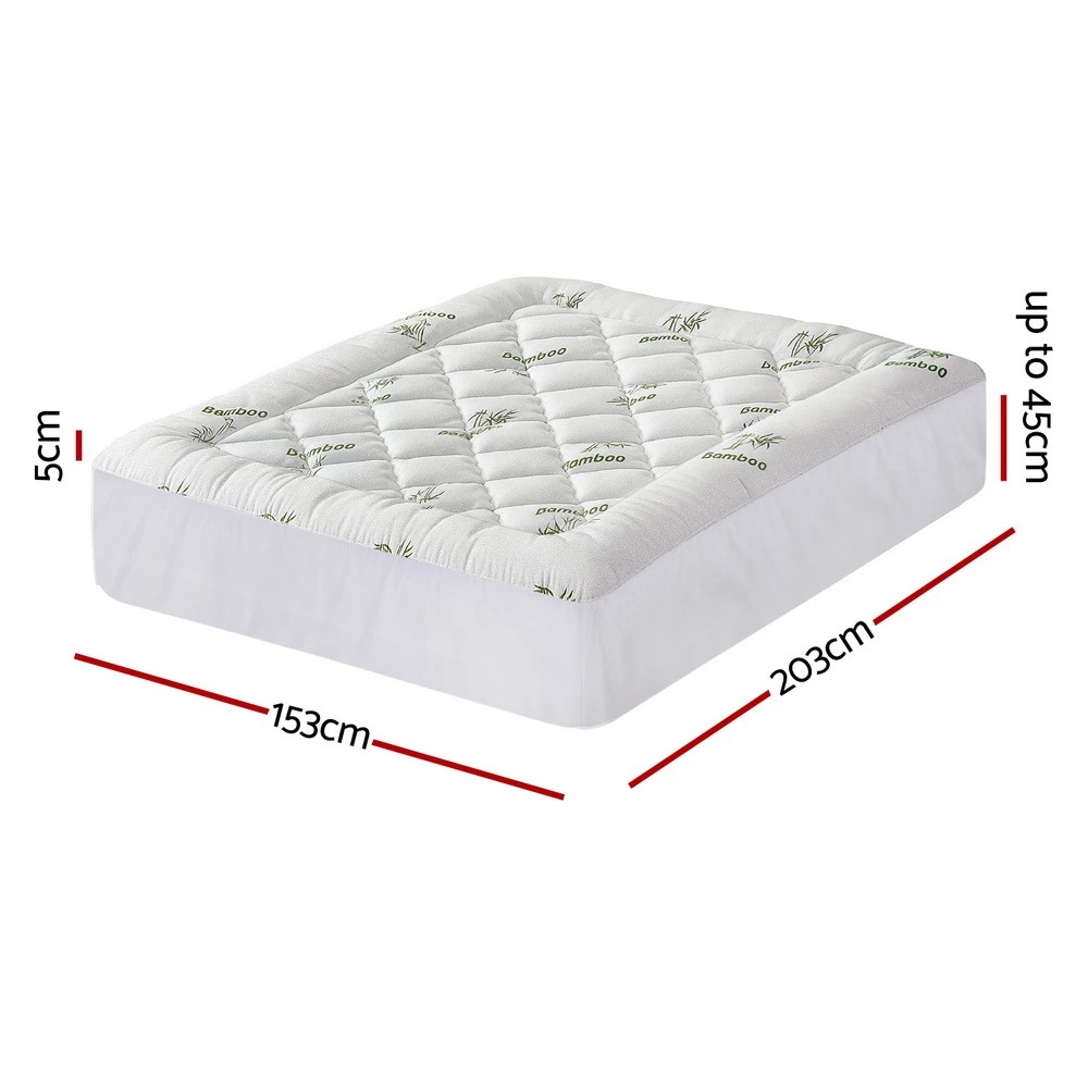 2 Giselle Mattress Topper 5cm Pillowtop toppers Bamboo Queen - White, 2 of 9