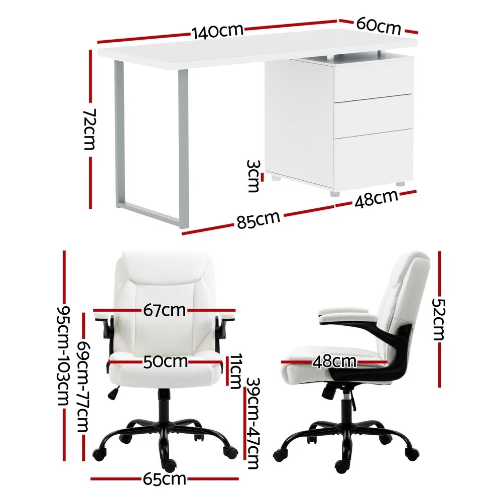 2 Artiss Computer Desk Executive Office Chairs Sets - White, 2 of 5