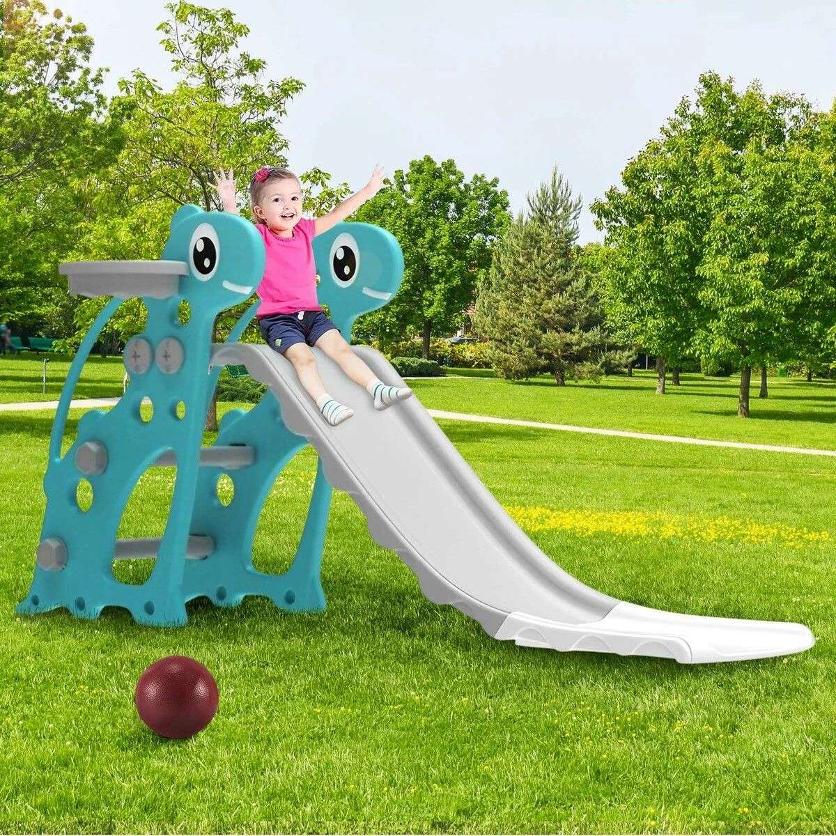 3 Kidbot 3 in 1 Kids Slide Ladder Set Climber Steps Basketball Hoop, 3 of 4