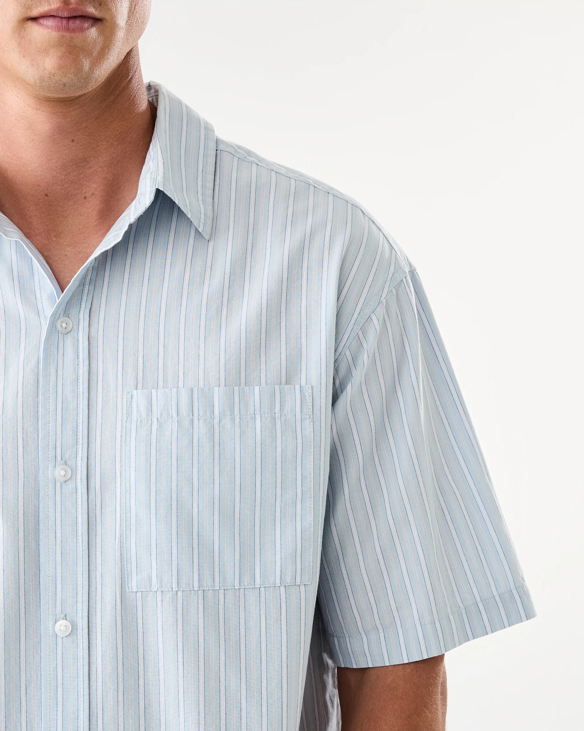 8 Short Sleeve Boxy Poplin Stripe Shirt Blu Stripe, 8 of 8