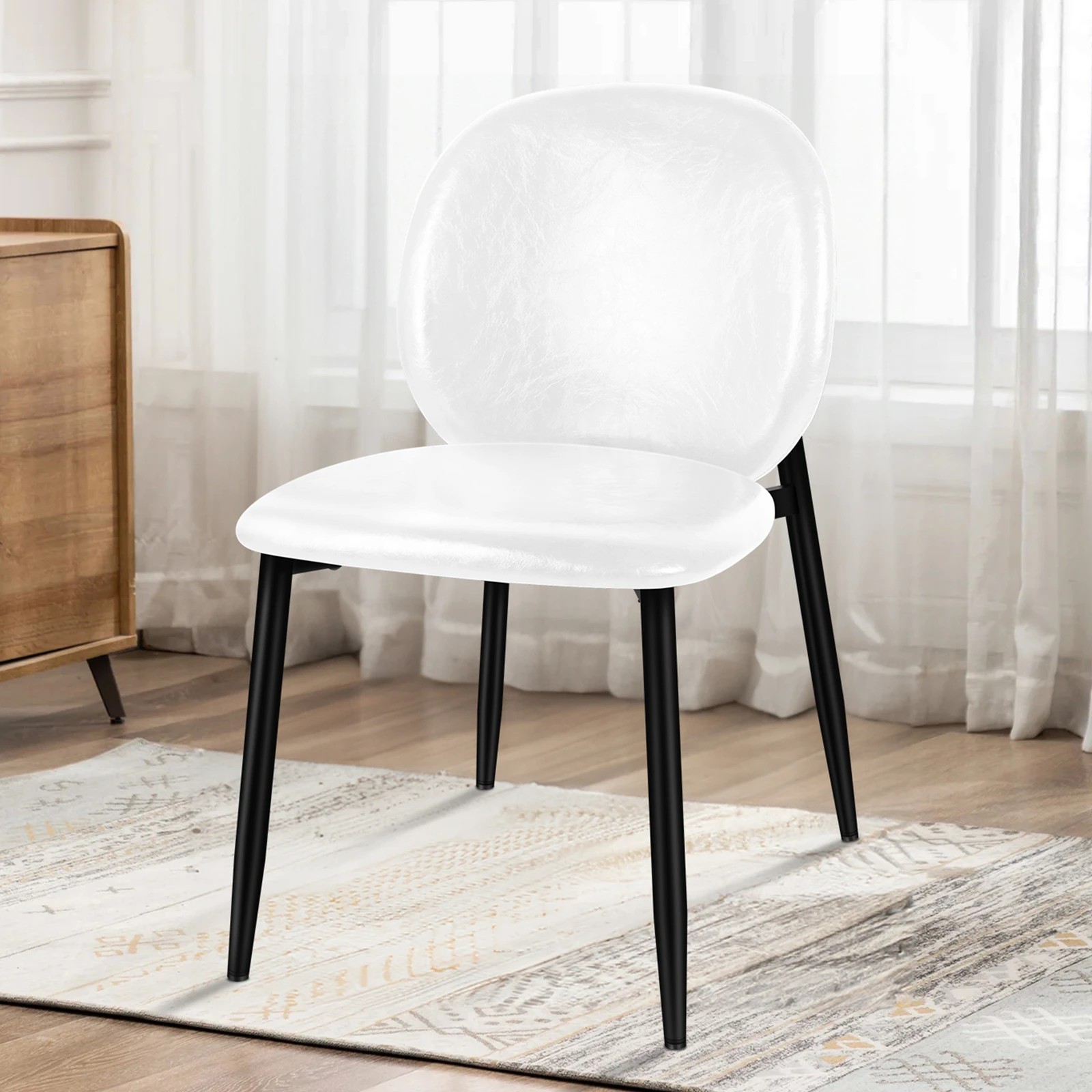 8 Alfordson 2x Dining Chairs Accent Kitchen Lounge Curved Back PU Leather - White, 8 of 10