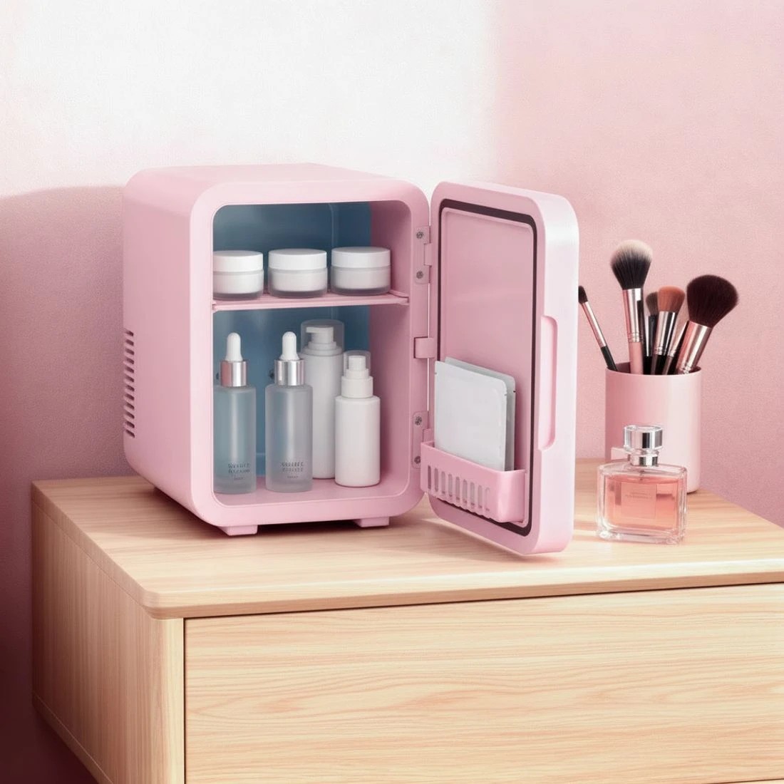 5 Glacio Mini Fridge Skincare Beauty Cooler Warmer LED Mirror 12V 220V  4L - Pink, 5 of 8