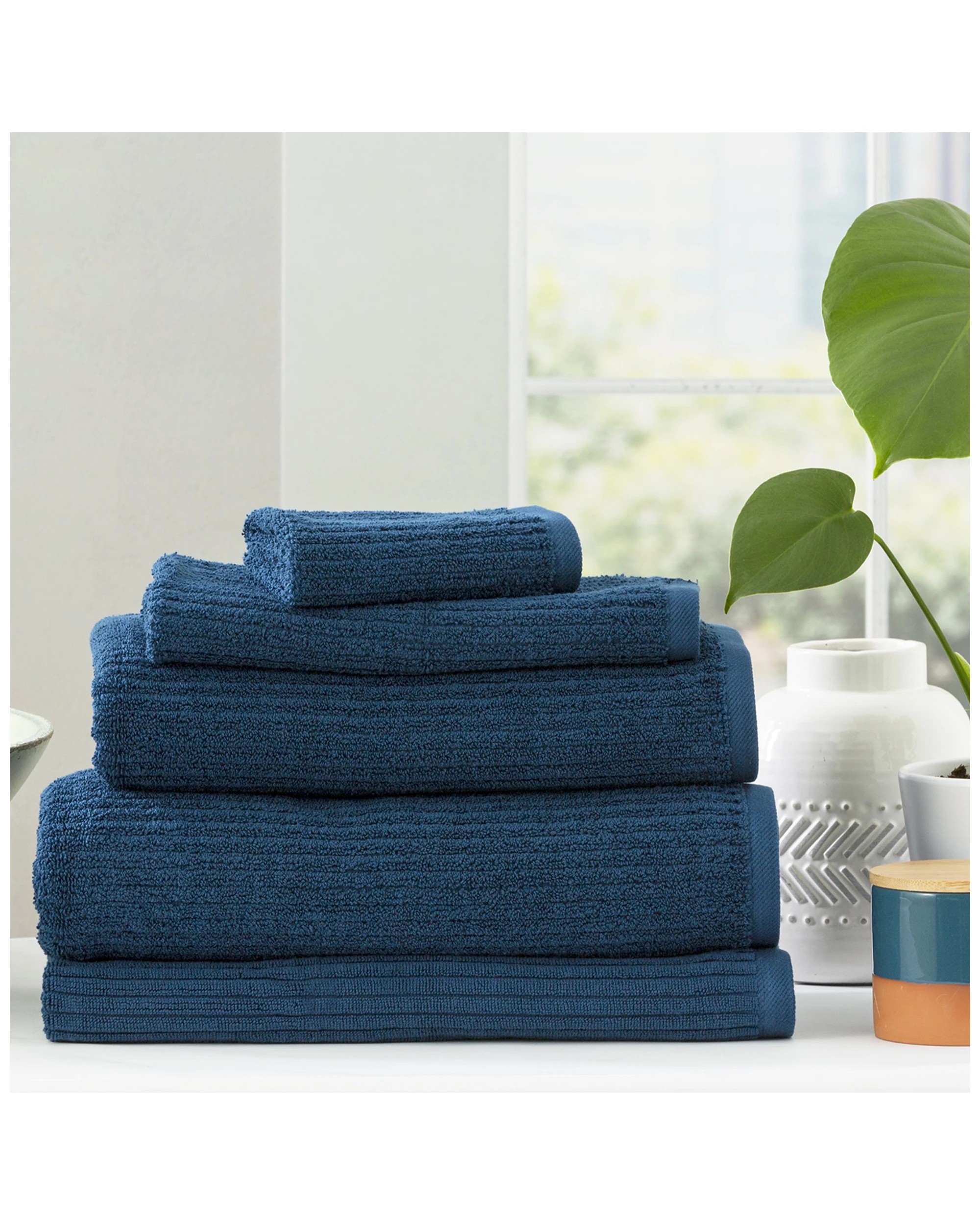 1 Renee Taylor 5pc Cobblestone 650 Gsm Cotton Ribbed Towel Set Ink Bath Hand Face Mat Set
 - Blue, 1 of 3
