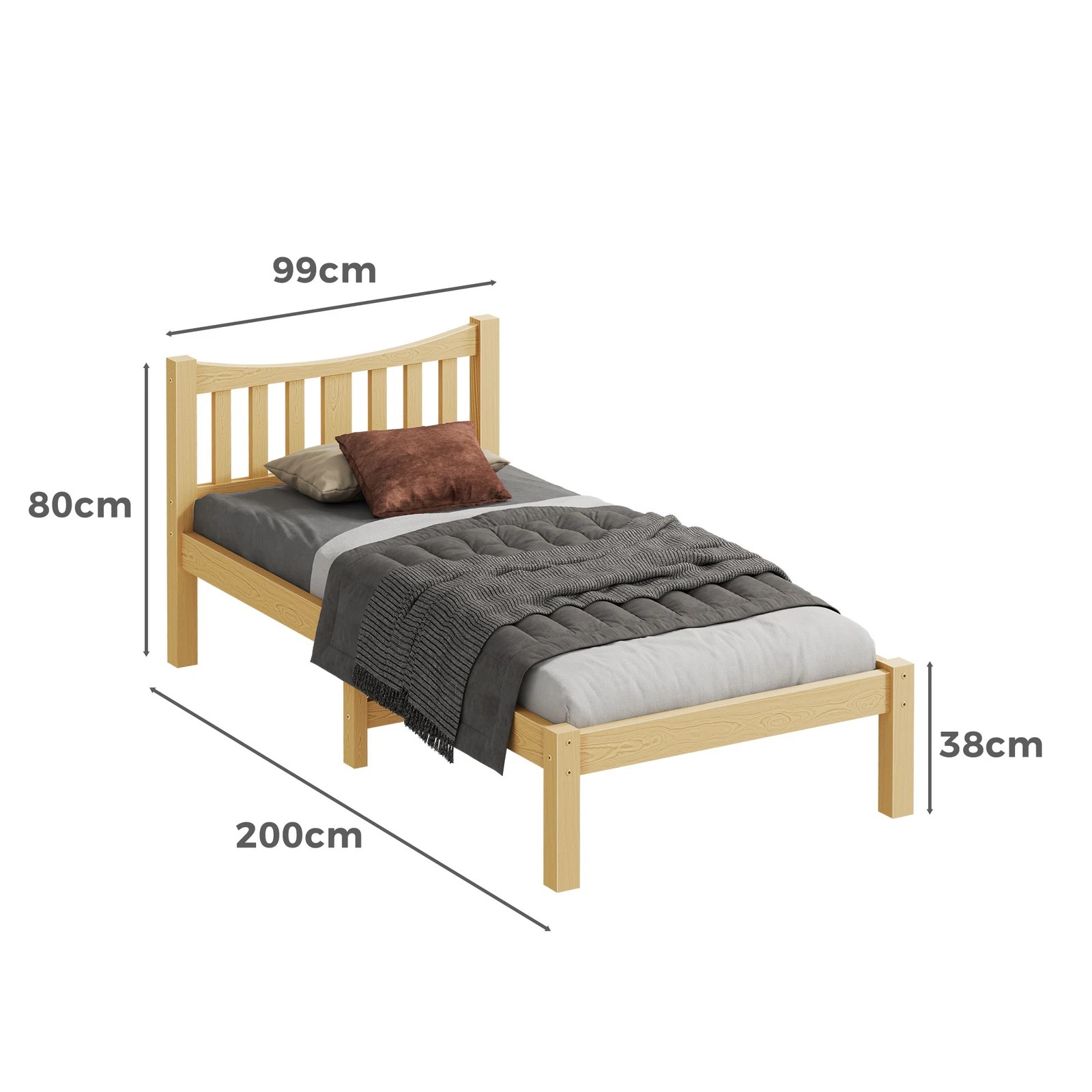 7 Alfordson Bed Frame Wooden Single Size Solid Pine Timber Base Cambrie - Natural, 7 of 10