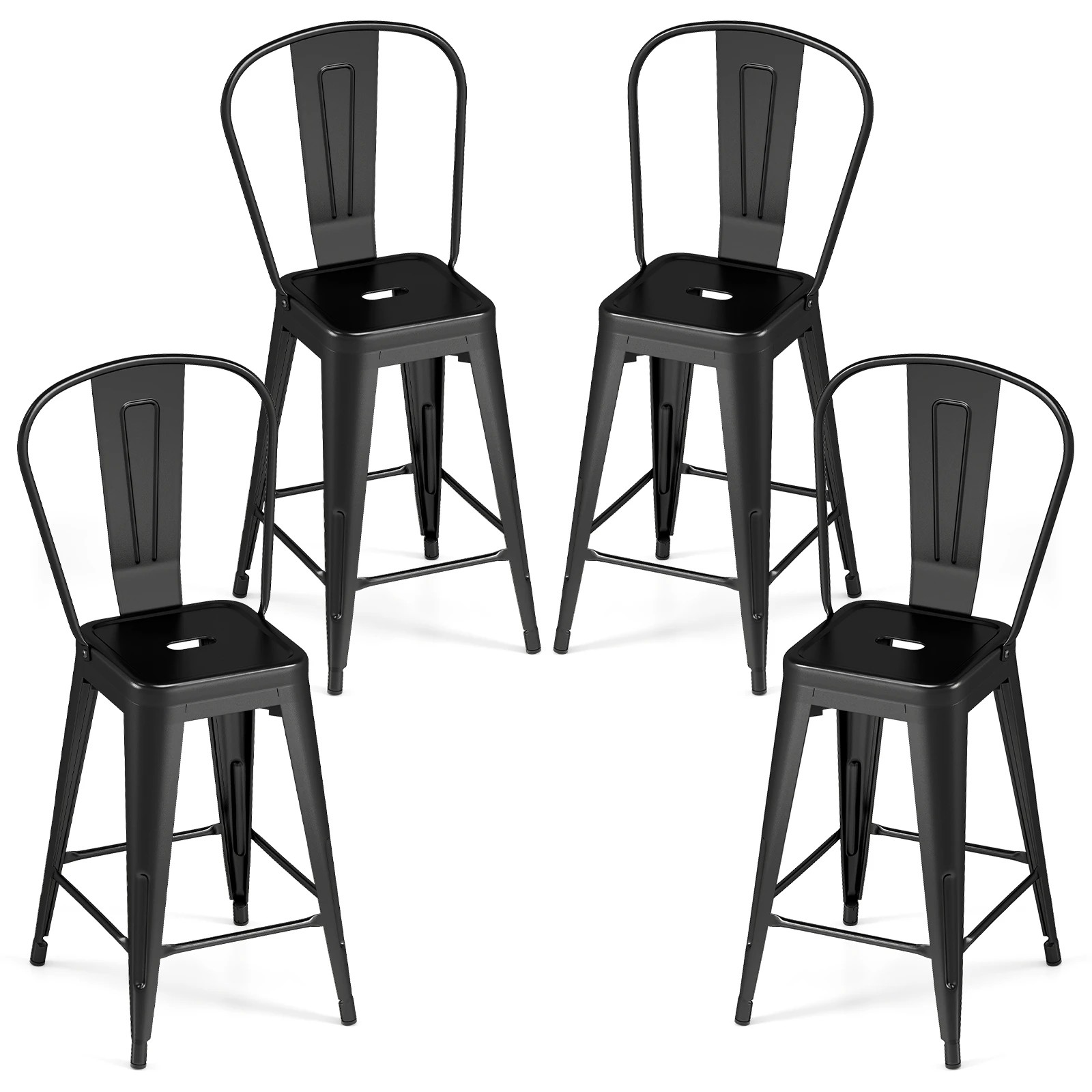 1 Costway 4x Detachable Metal Bar Stool Counter Height Barstool Set Stackable Dining Chair - Black, 1 of 1