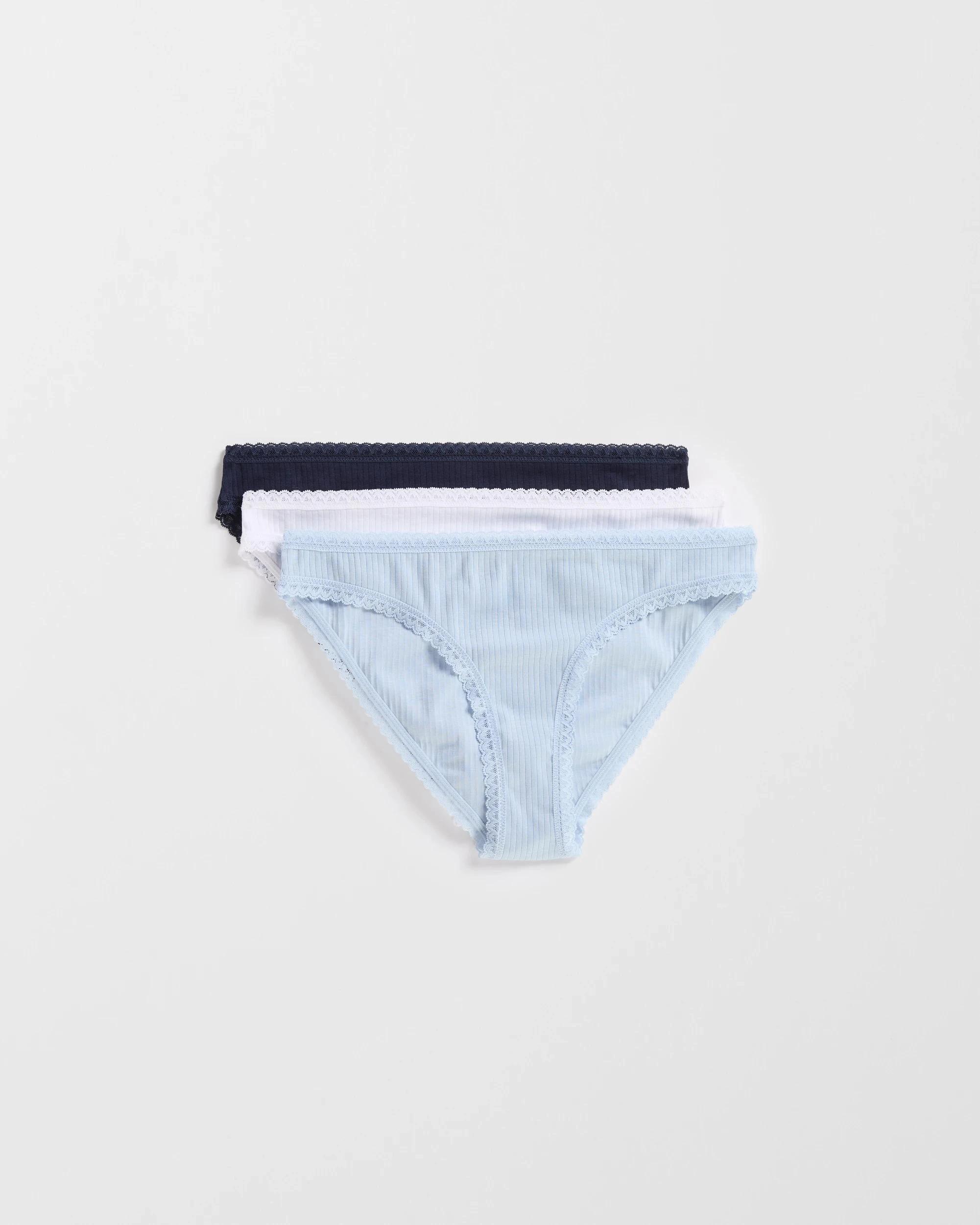 1 Lily Loves Australian Cotton 3 Pack Pointelle Bikini Briefs NAVY BLAZER/WHITE/ KENTUCKY BLUE, 1 of 4