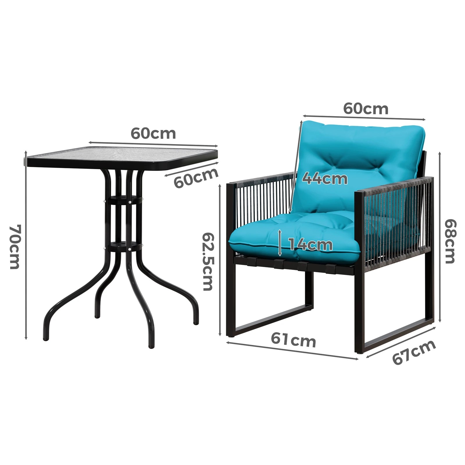 5 Alfordson Outdoor Patio Furniture Set Side Table Lounge Chairs Glass Square - Blue, 5 of 10