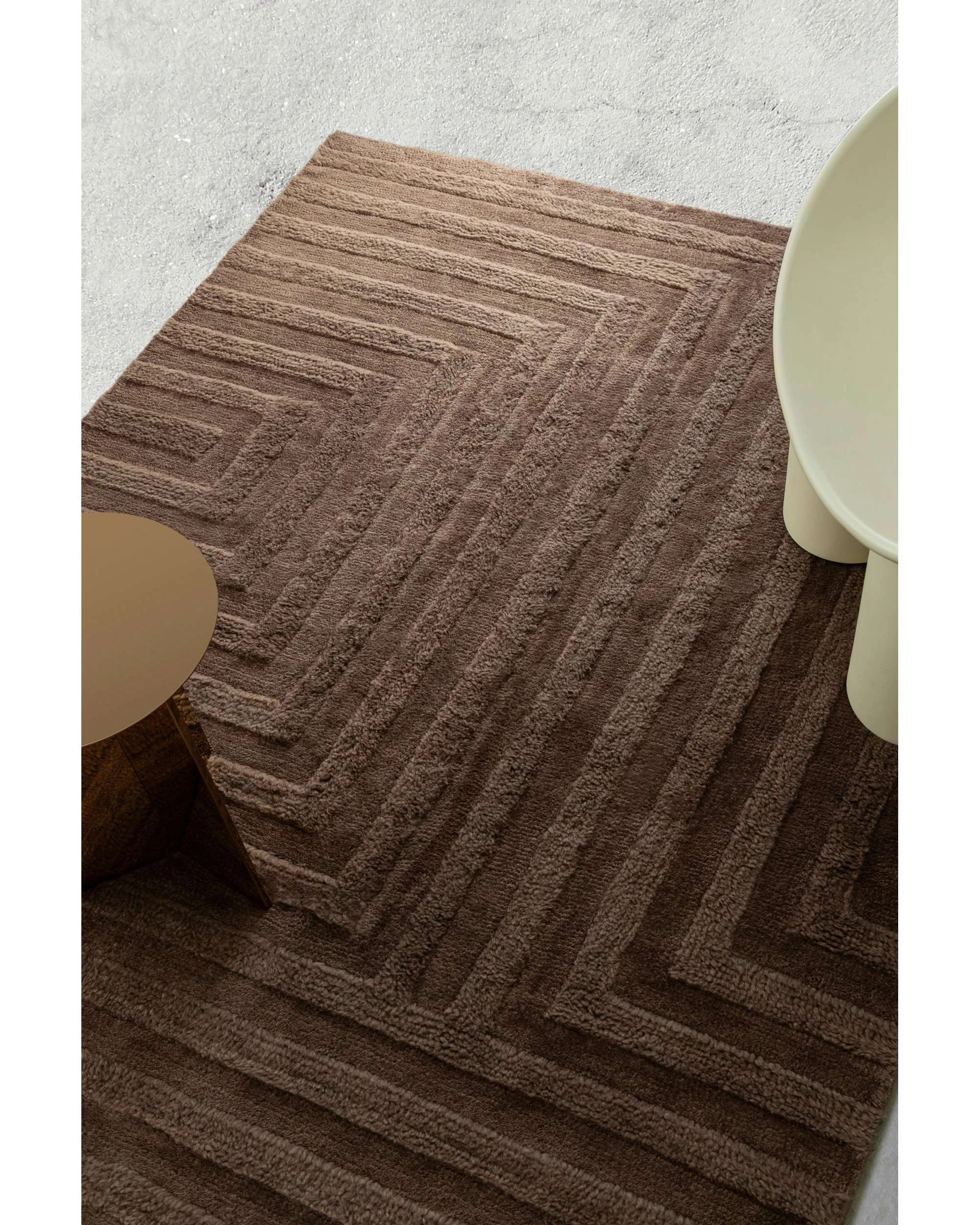 3 Loopsie Pigneto Mocha Geometric Carved Wool Rug-330cm x 240cm - Brown, 3 of 7