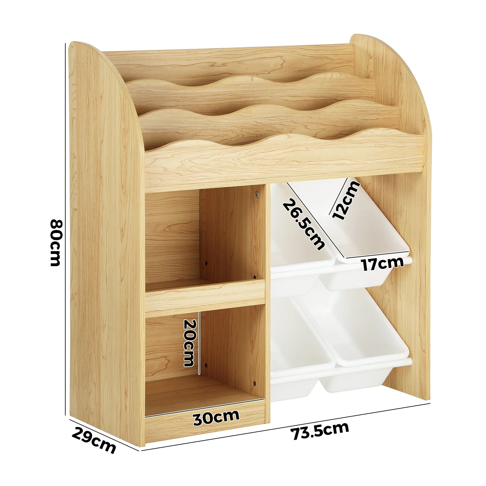 9 Oikiture Kids Bookshelf 4 Bins Toy Box Storage Organiser Display Shelf
 - Natural, 9 of 10
