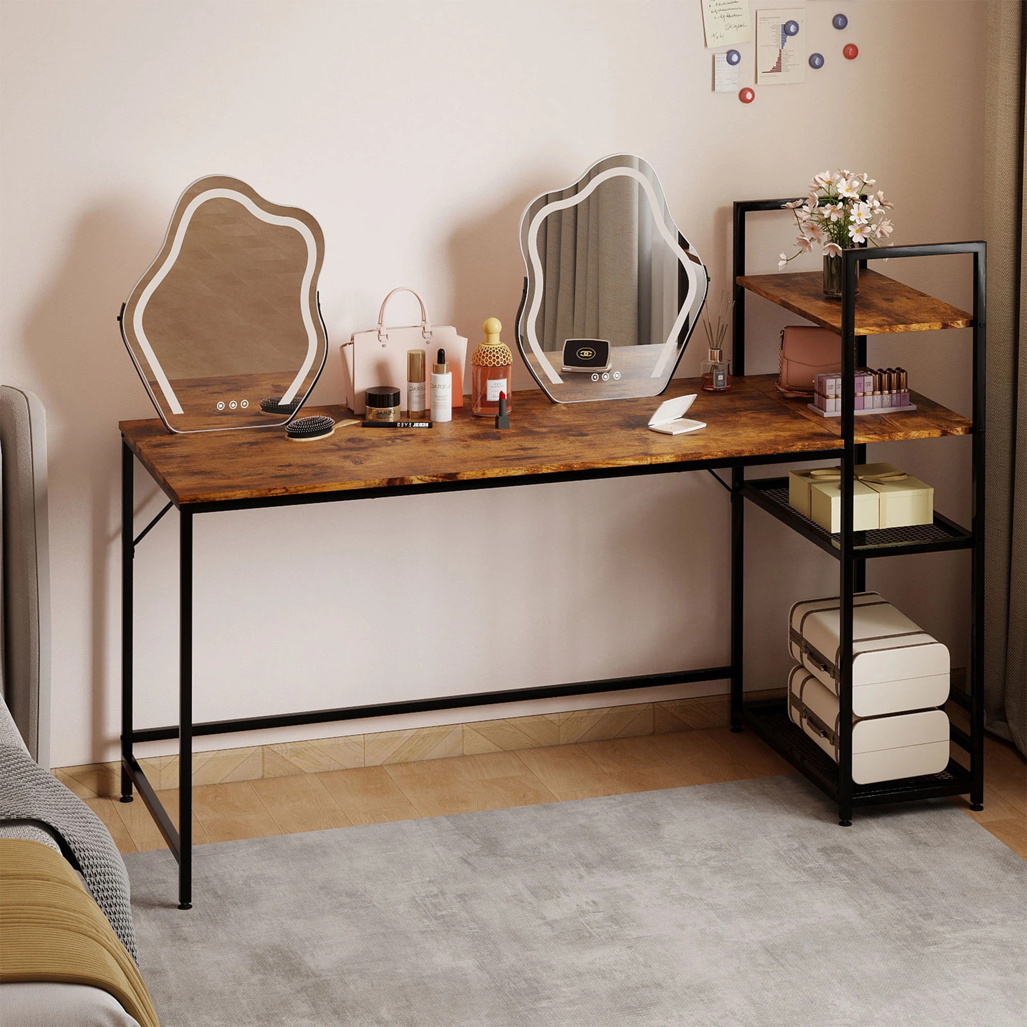 8 Levede Computer Desk with 4-Tier Shelf 160cm - Brown, 8 of 9