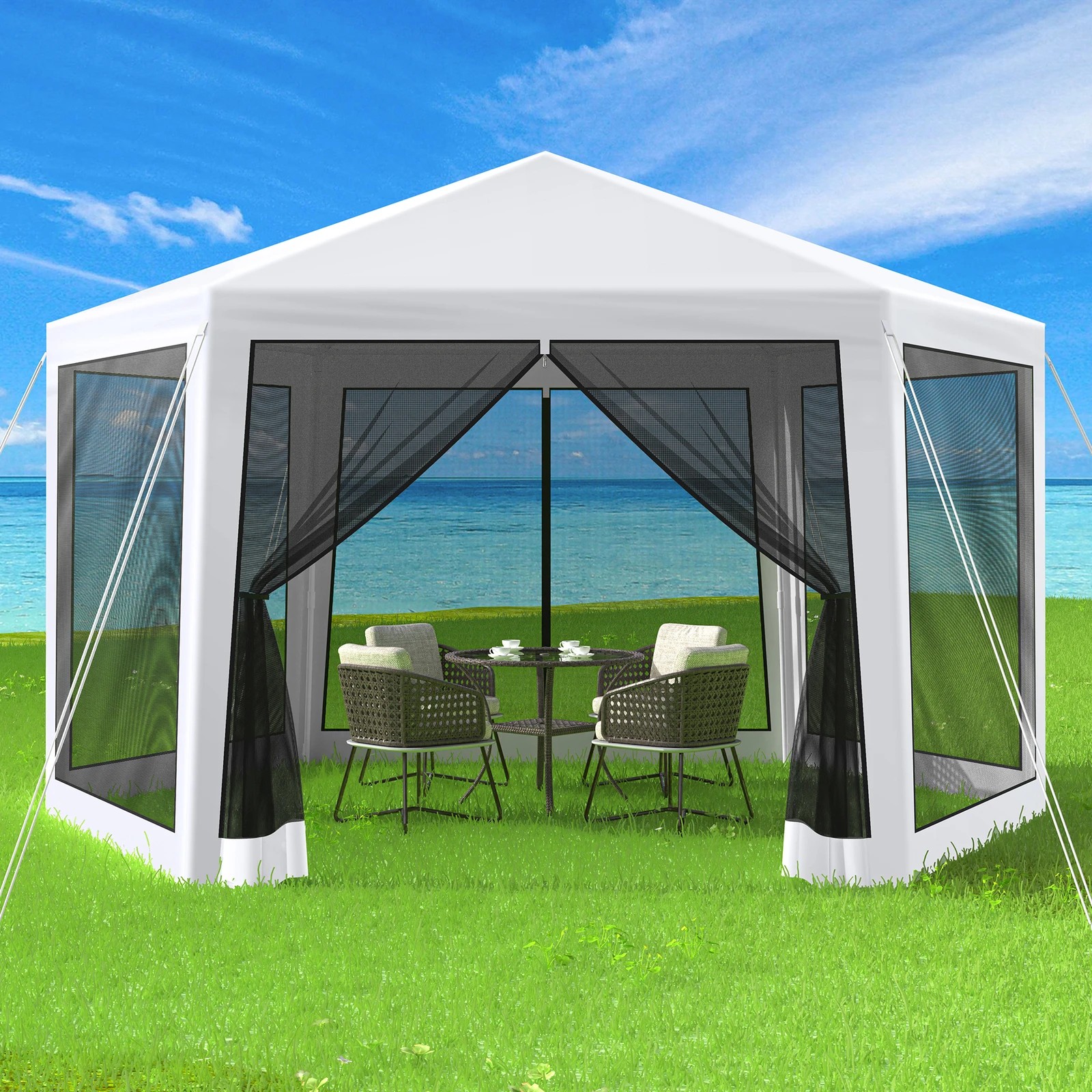 2 Alfordson Gazebo 2x2m Outdoor Camping Marquee Canopy Mesh Wall Portable - White, 2 of 10