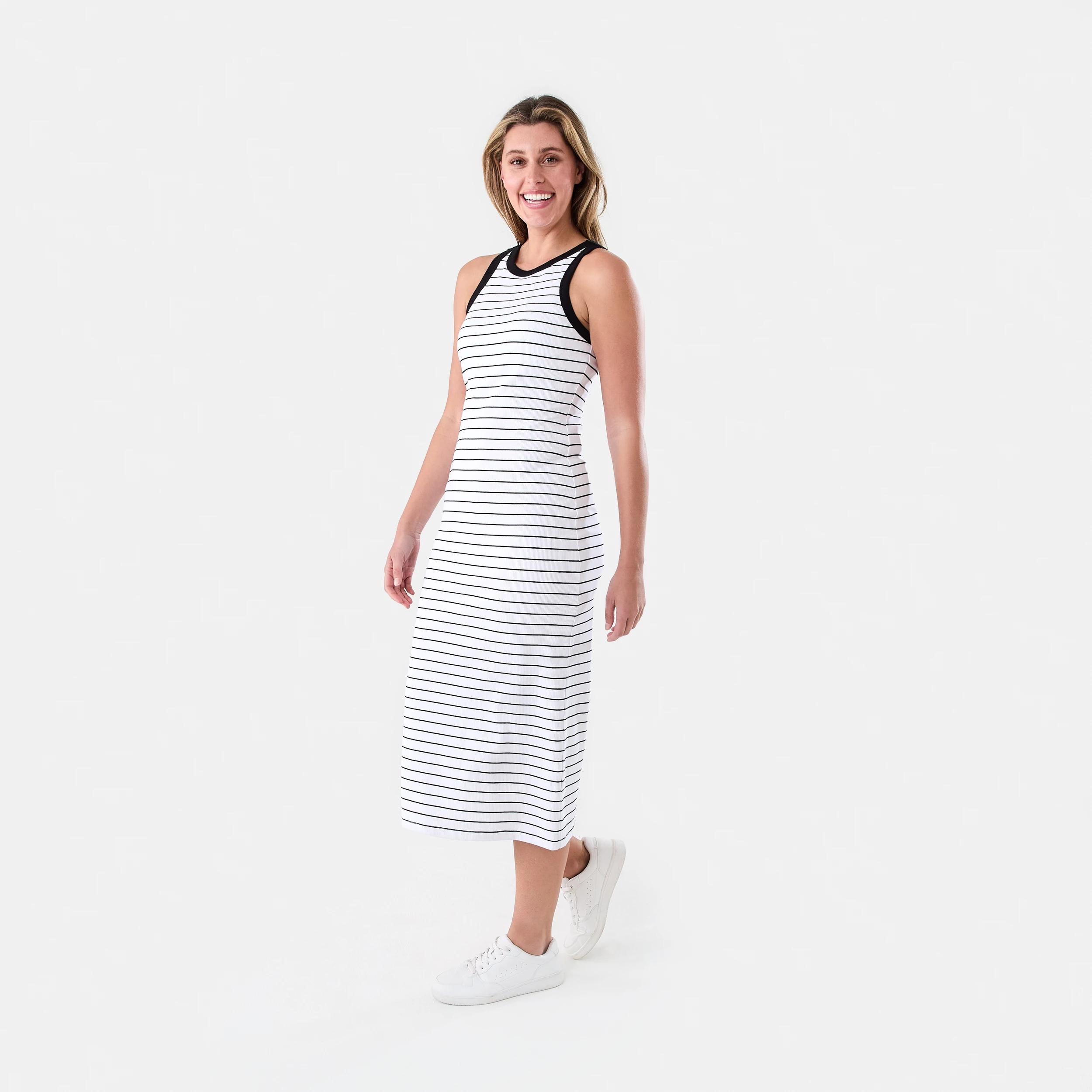 2 Sleeveless Padded Rib Midi Dress Strp Wht, 2 of 5