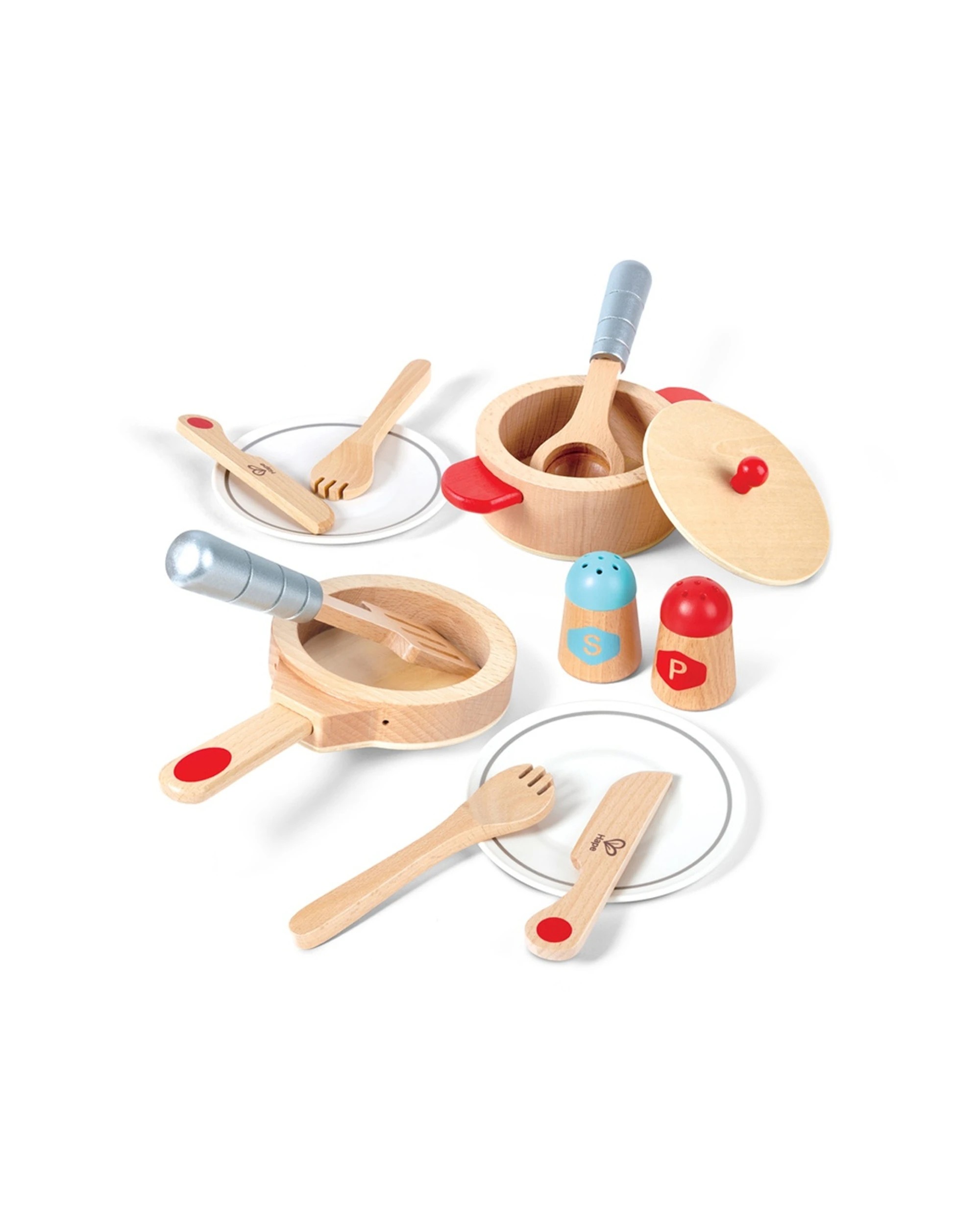 1 Hape Cook & Serve Set With Wooden Pot Pan Plates Accessories Kids - Multi, 1 of 4