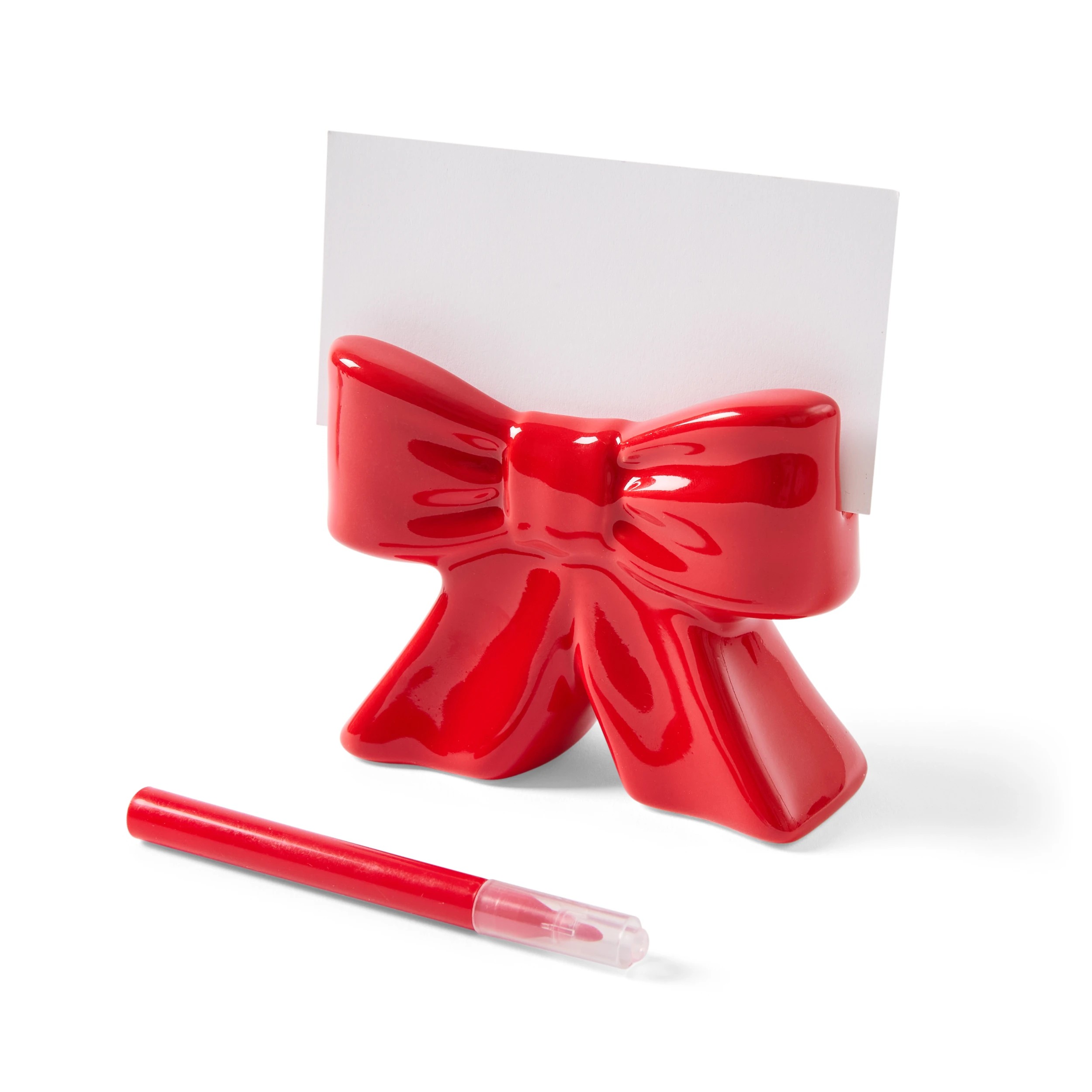 3 4 Pack Pink and Red Ceramic Bow Placecard Holders, 3 of 9