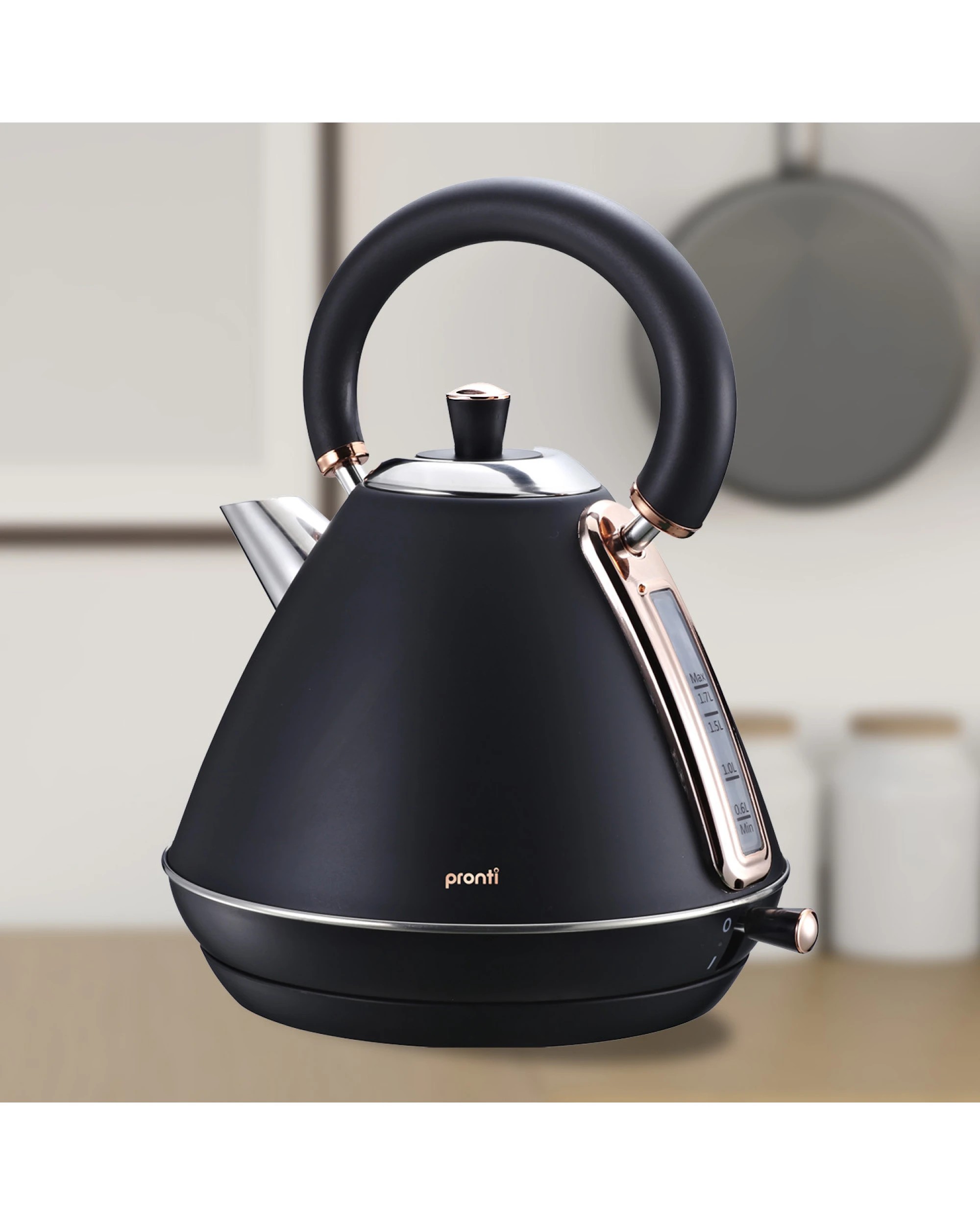 10 Pronti 1.7l Rose Trim Collection Kettle - Black, 10 of 10