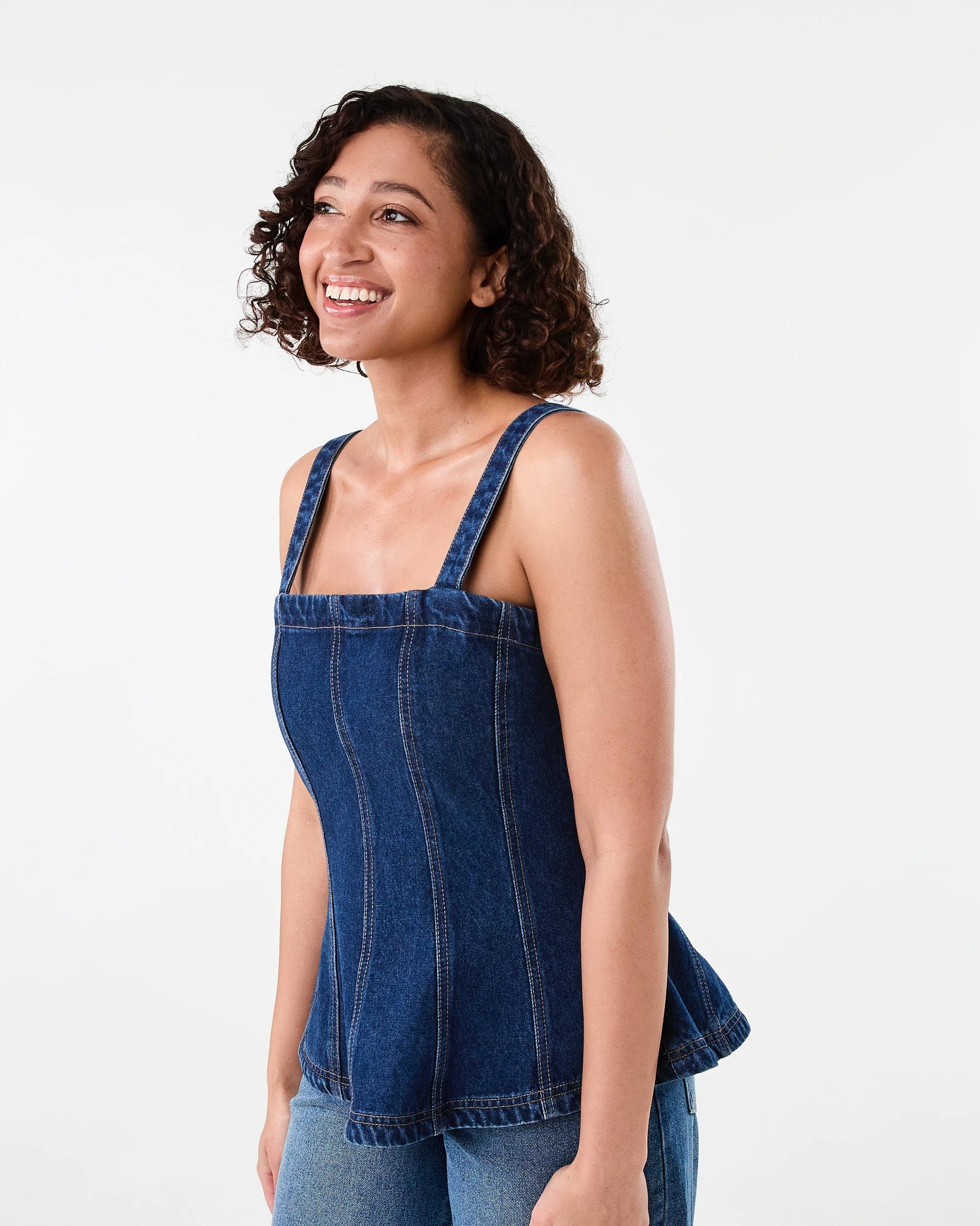 2 Sleeveless Denim Panel Top Dark Wash, 2 of 7
