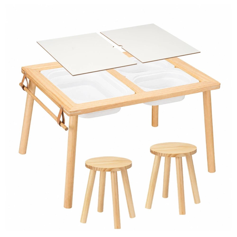 1 PlayPals Kids Sensory Table Chair Set with Double-Sided Board & Storage Bins - Natural, 1 of 3