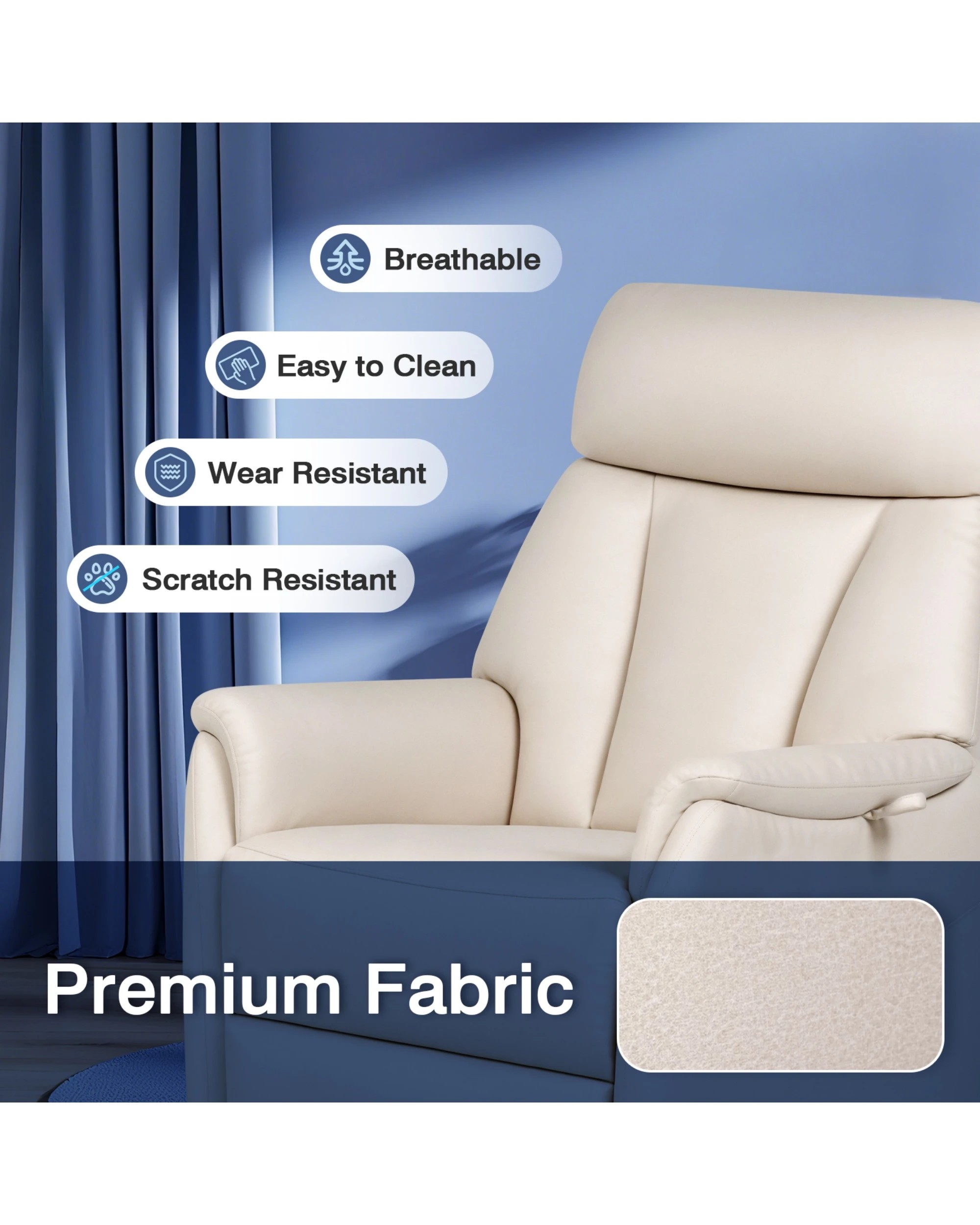 7 Advwin Recliner Chair Electric Heat Massage Chair Rotatable Lounge Armchair Beige, 7 of 8