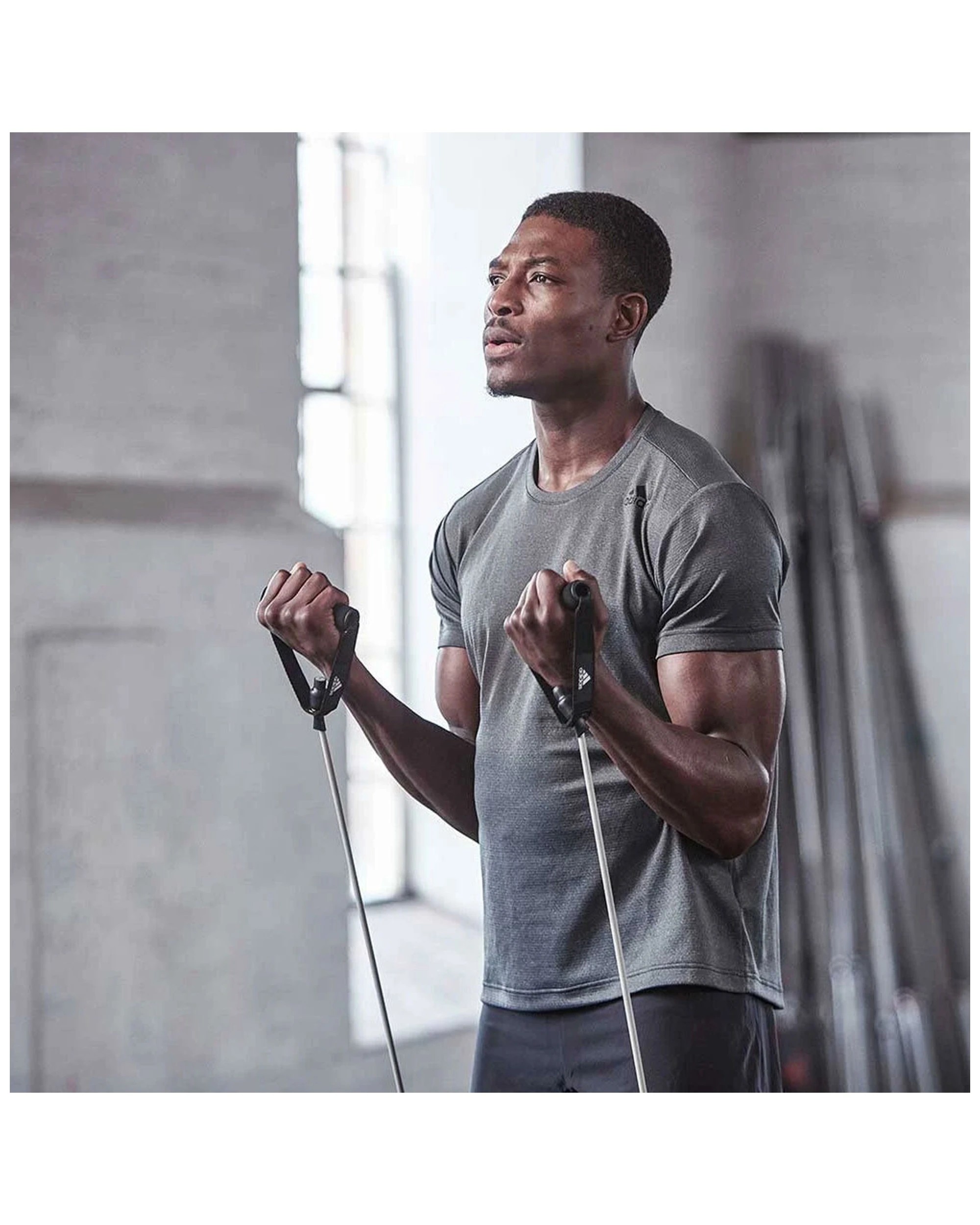 6 Adidas Resistance Tube - Level 2 Comfort Grip Handles Upper And Lower Body - Grey, 6 of 6