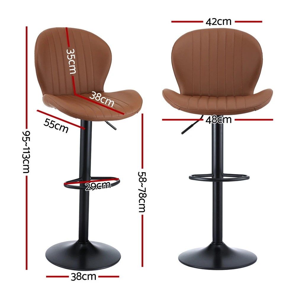 2 Artiss 2x Bar Stools Kitchen Swivel Gas Lift Counter Chair Shell Leather - Brown, 2 of 7